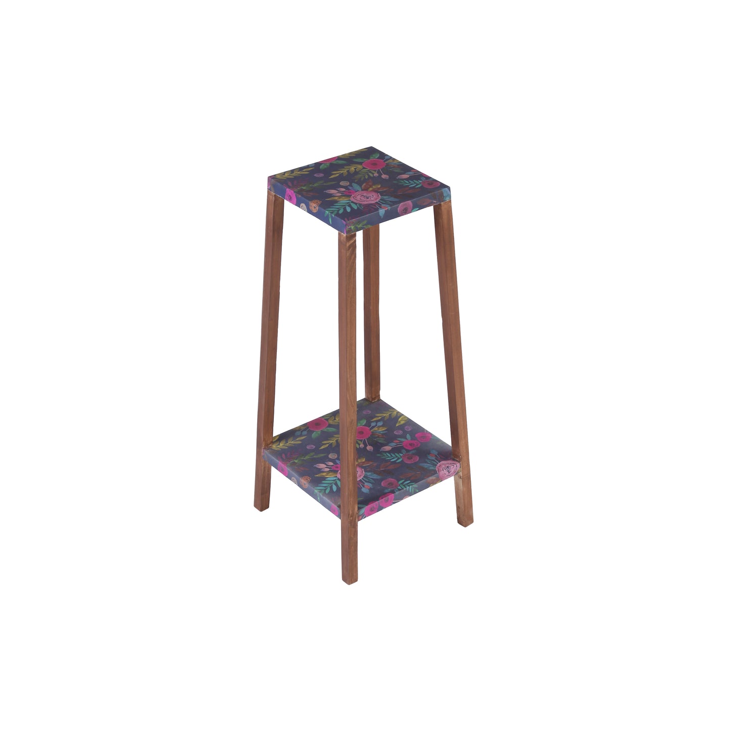 A Tiny Mistake Square Four Legged Tapering Two Tier Decorative Stand (Two Tiers) (Floral Base with Dark Legs)