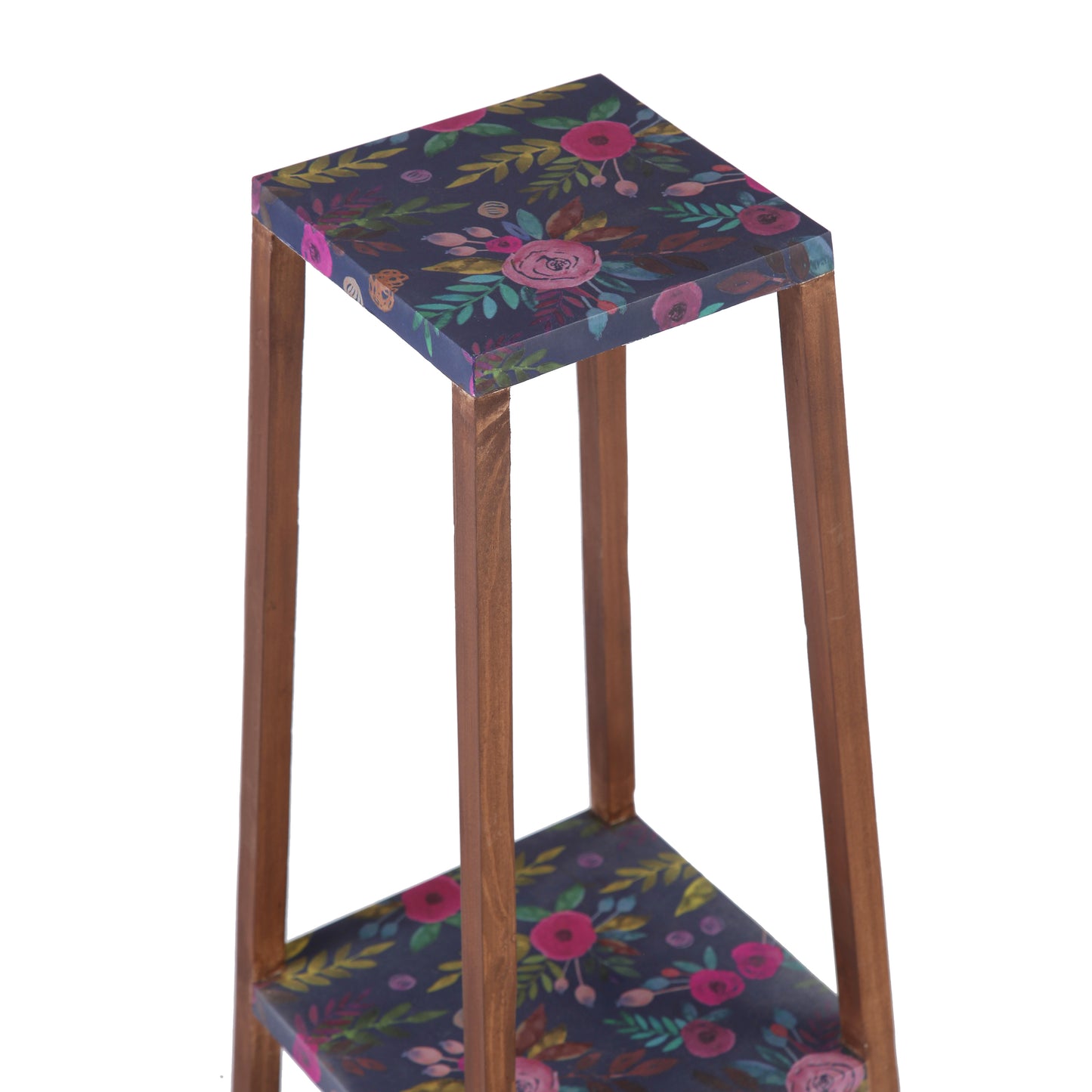 A Tiny Mistake Square Four Legged Tapering Two Tier Decorative Stand (Two Tiers) (Floral Base with Dark Legs)