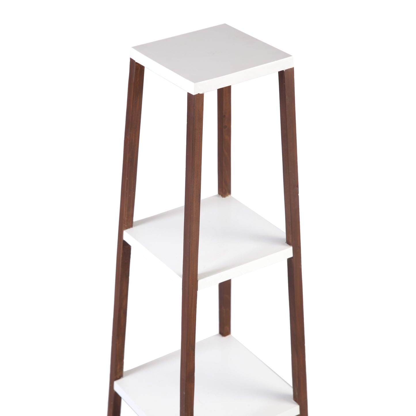 A Tiny Mistake Square Four Legged Tapering Three Tier Decorative Stand (Three Tiers) (White Base with Dark Legs)