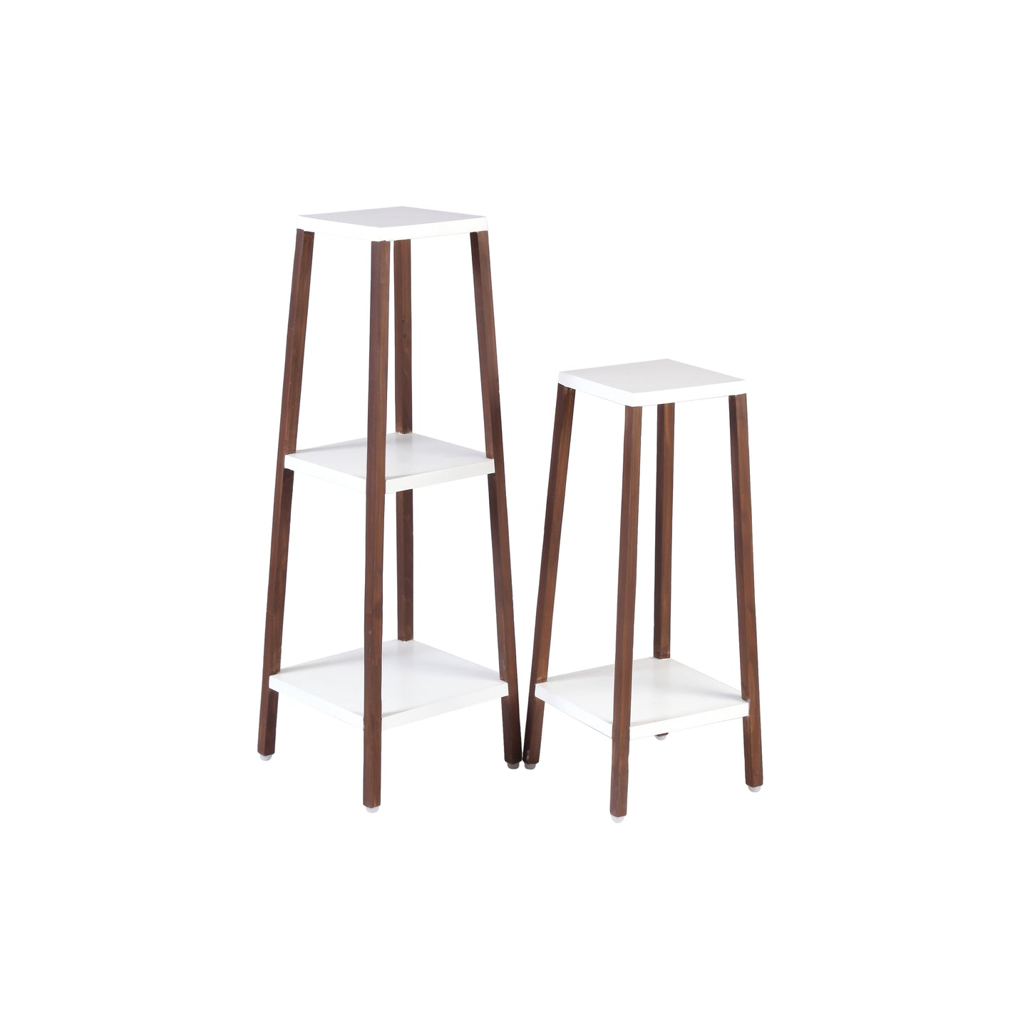 A Tiny Mistake Square Four Legged Tapering Three Tier Decorative Stand (Three Tiers) (White Base with Dark Legs)