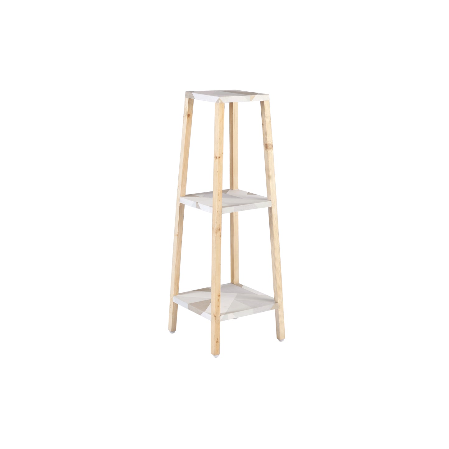 A Tiny Mistake Square Four Legged Tapering Three Tier Decorative Stand (Three Tiers) (Geometric Base with Light Legs)