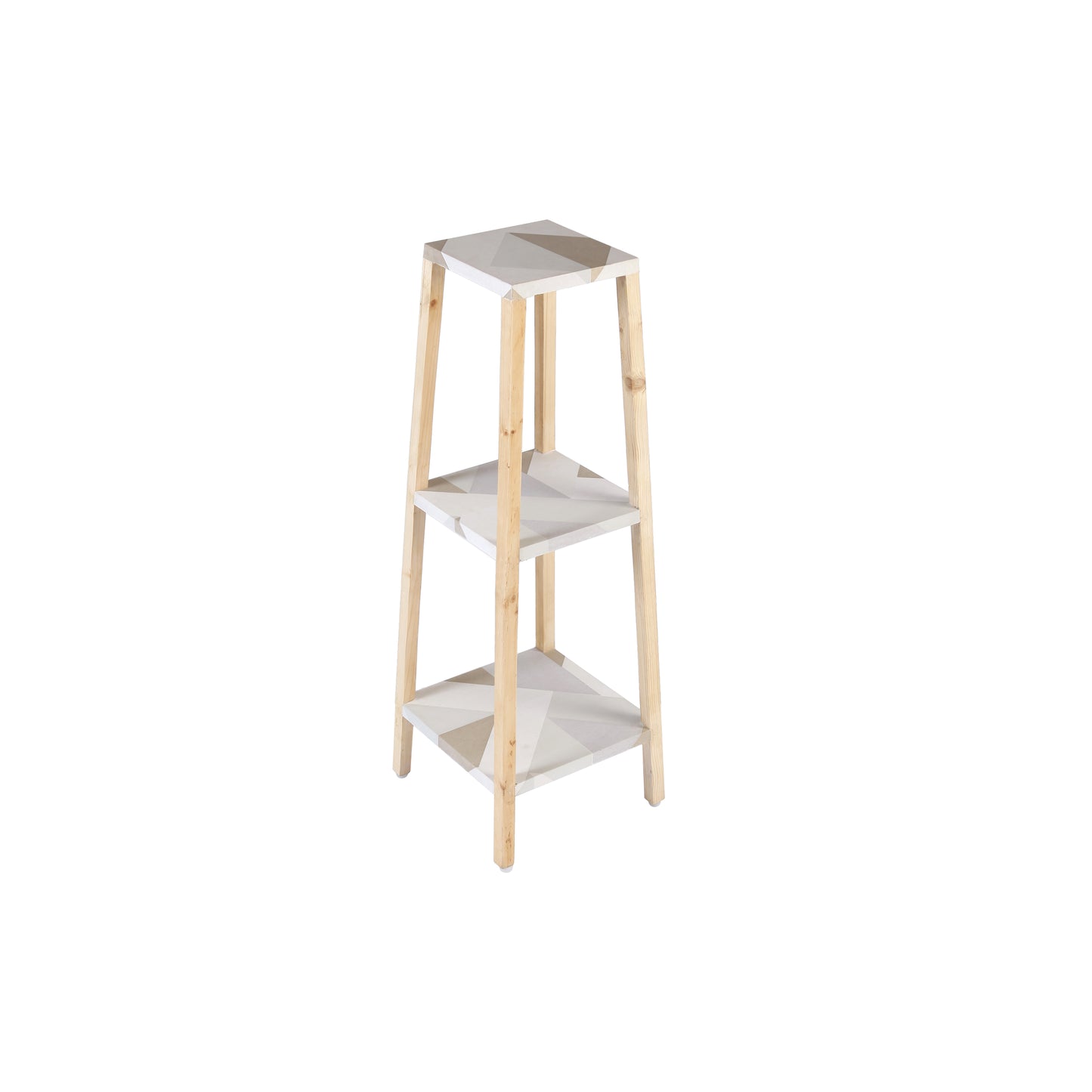 A Tiny Mistake Square Four Legged Tapering Three Tier Decorative Stand (Three Tiers) (Geometric Base with Light Legs)