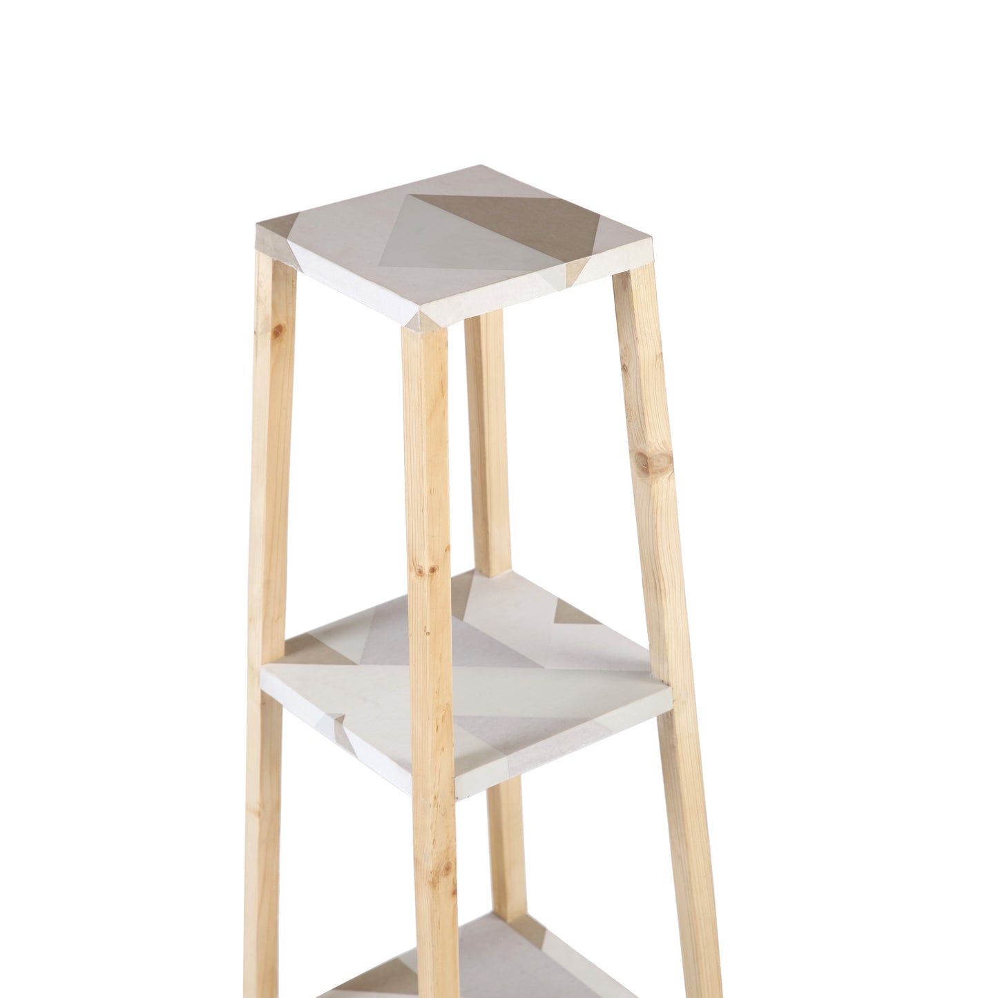 A Tiny Mistake Square Four Legged Tapering Three Tier Decorative Stand (Three Tiers) (Geometric Base with Light Legs)