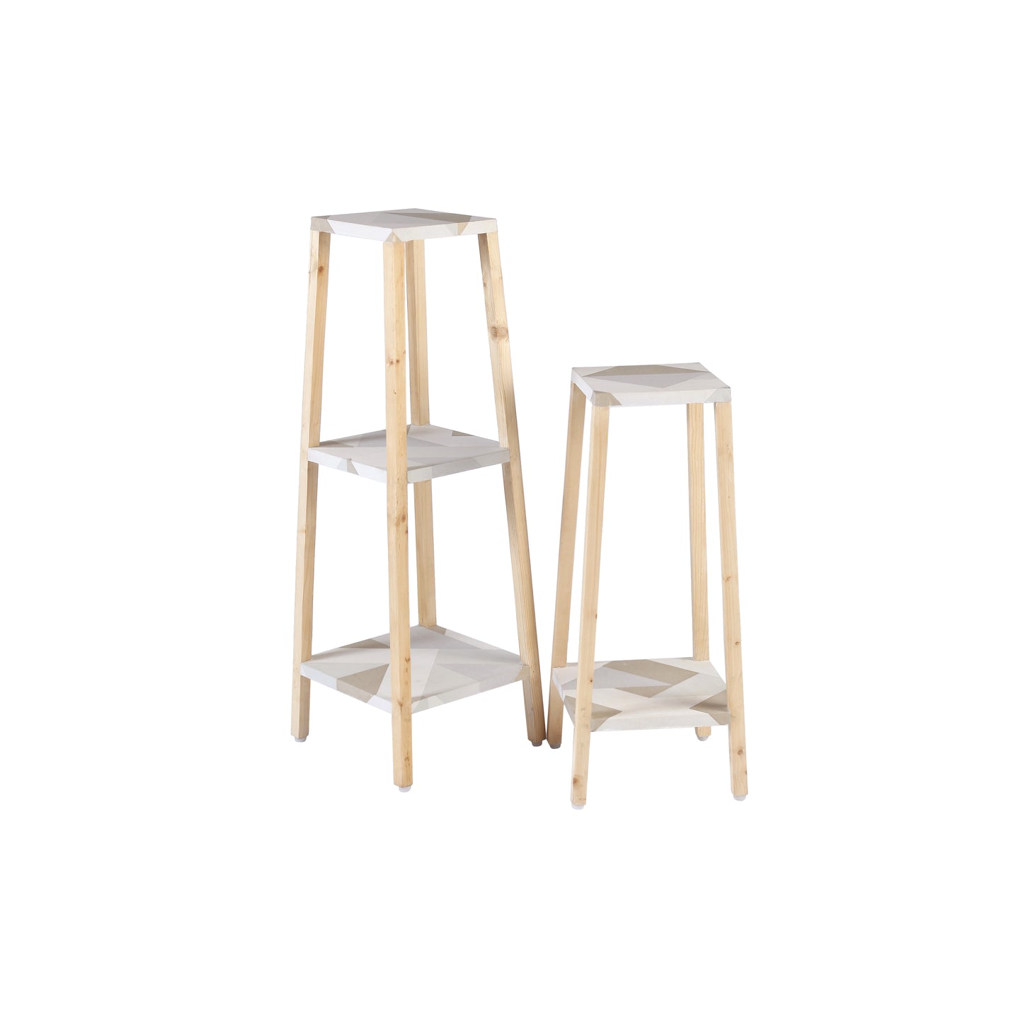 A Tiny Mistake Square Four Legged Tapering Three Tier Decorative Stand (Three Tiers) (Geometric Base with Light Legs)