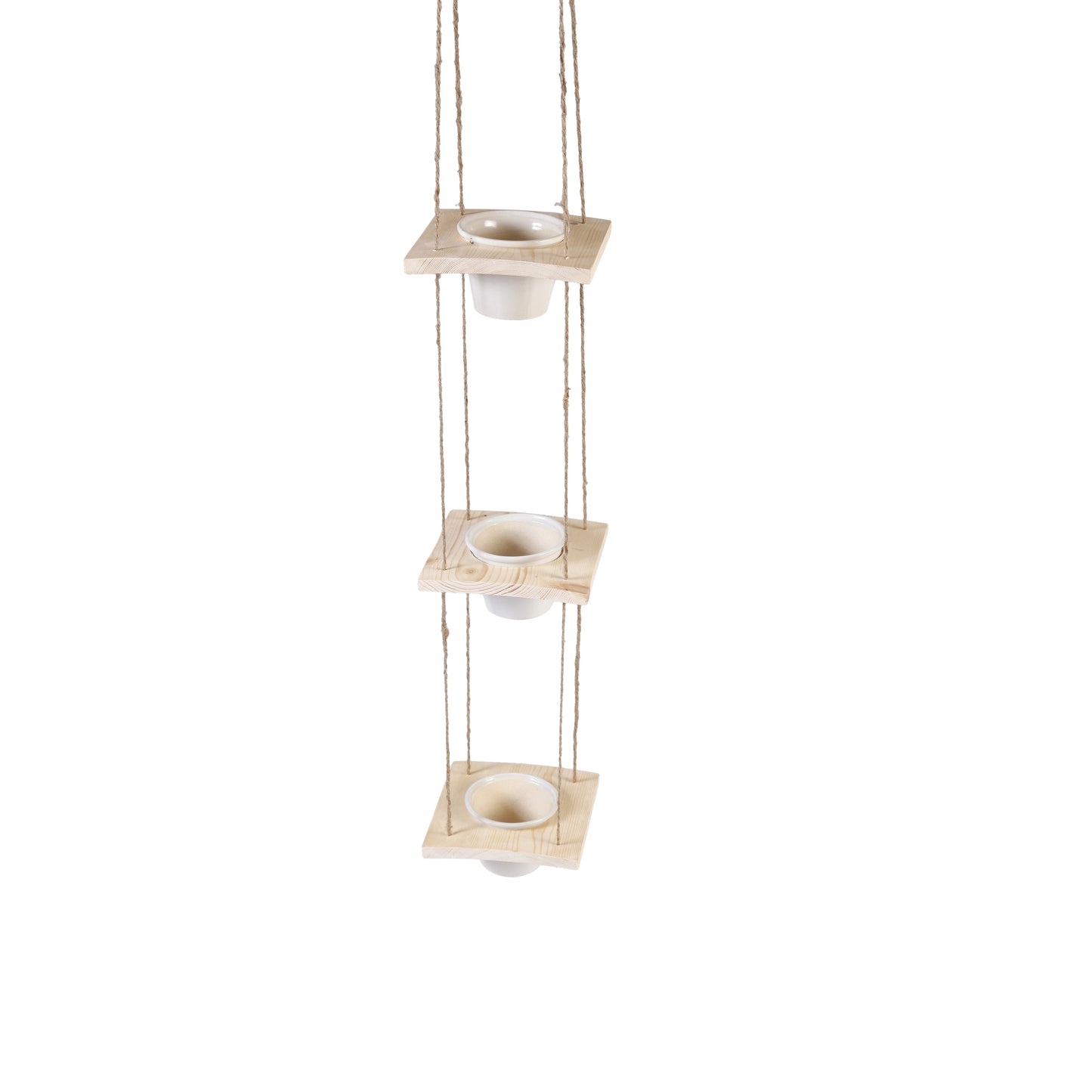 A Tiny Mistake Hanging Pinewood and Ceramic Planter Vertical, Indoor Planter for Home Decor, Wooden Planter with Three Pots (Natural)