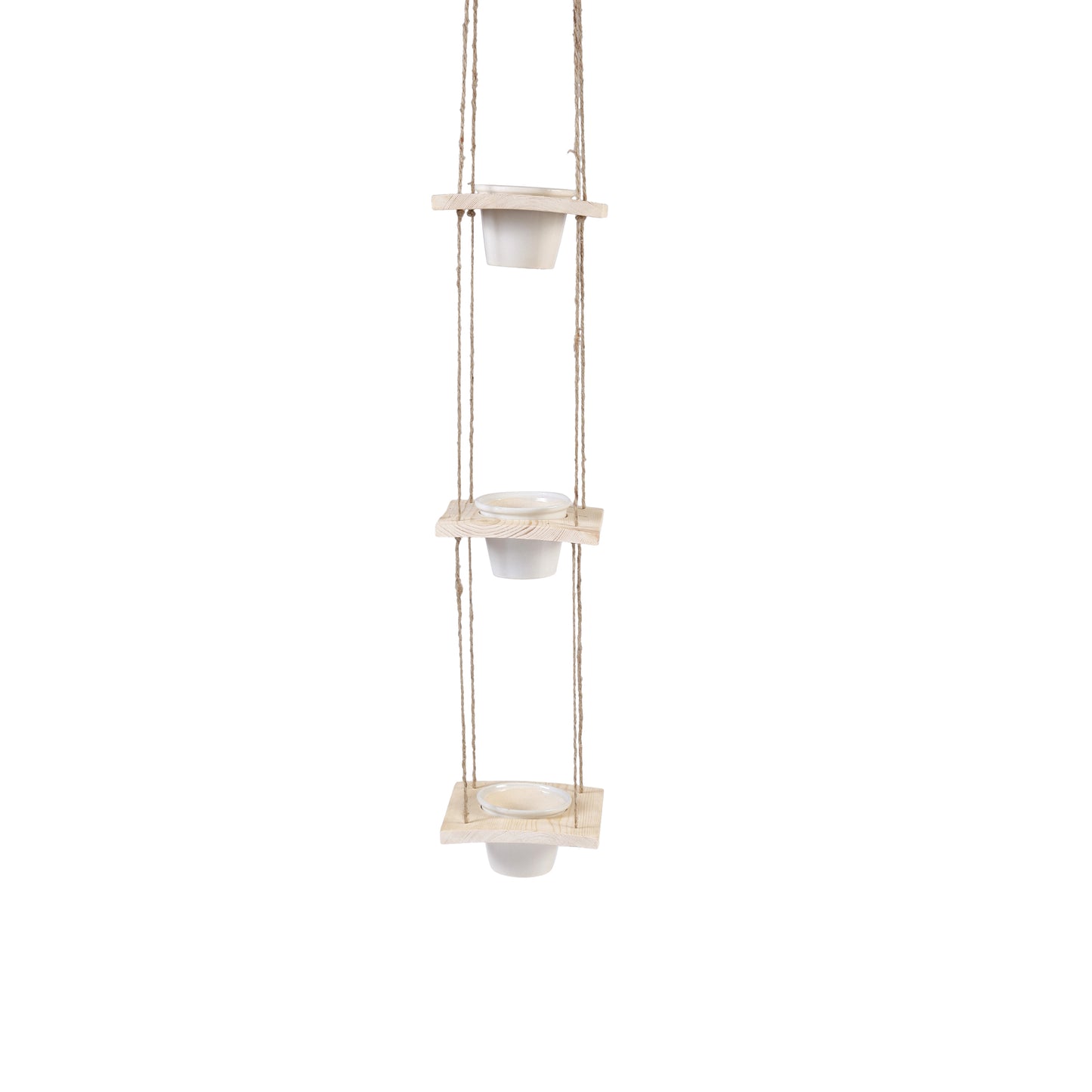 A Tiny Mistake Hanging Pinewood and Ceramic Planter Vertical, Indoor Planter for Home Decor, Wooden Planter with Three Pots (Natural)