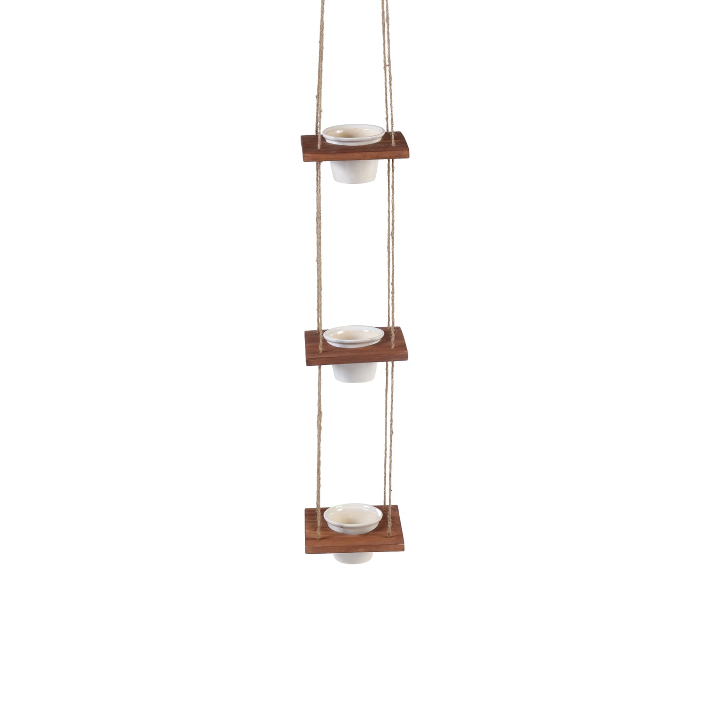 A Tiny Mistake Hanging Pinewood and Ceramic Planter Vertical, Indoor Planter for Home Decor, Wooden Planter with Three Pots (Dark)