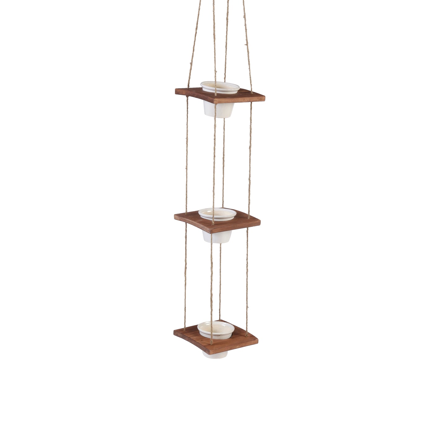 A Tiny Mistake Hanging Pinewood and Ceramic Planter Vertical, Indoor Planter for Home Decor, Wooden Planter with Three Pots (Dark)