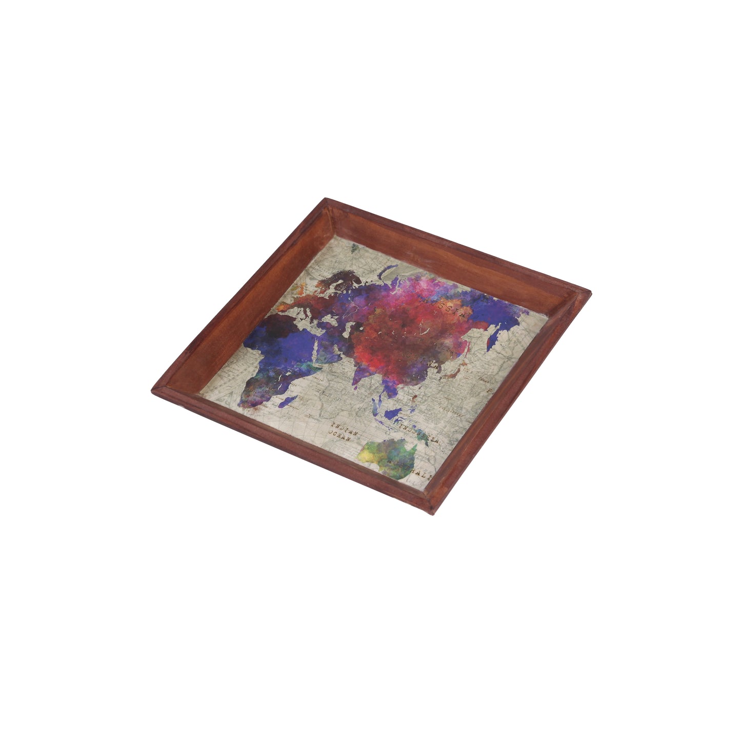 A Tiny Mistake Atlas Small Square Wooden Serving Tray, 18 x 18 x 2 cm