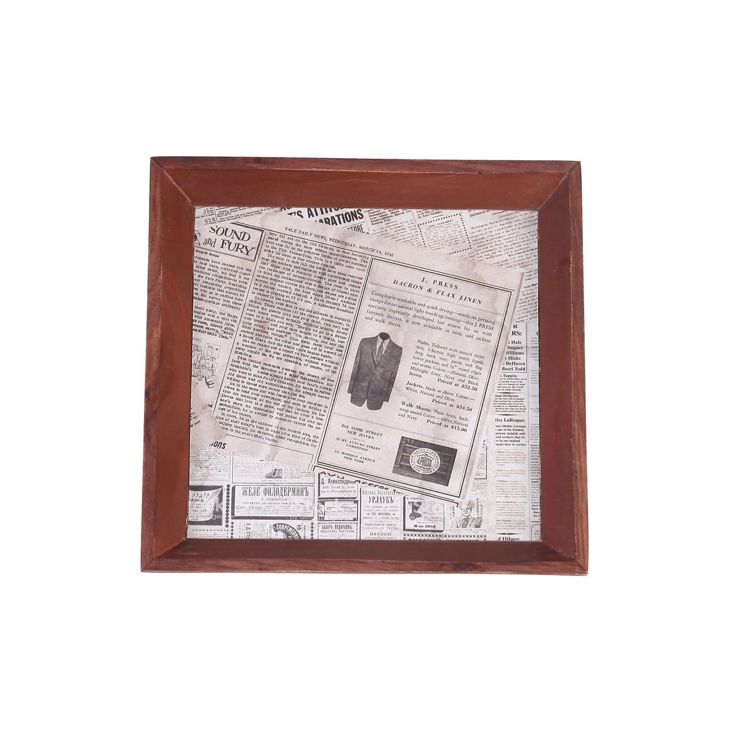 A Tiny Mistake Vintage Newspaper Small Square Wooden Serving Tray, 18 x 18 x 2 cm