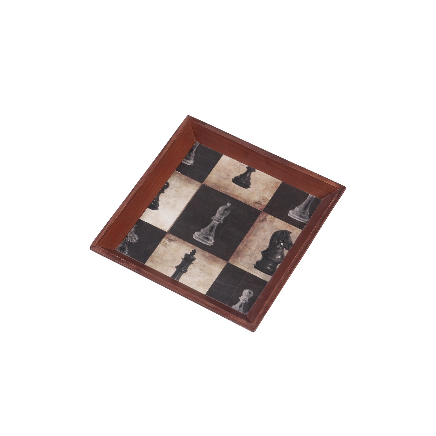A Tiny Mistake Chess Small Square Wooden Serving Tray, 18 x 18 x 2 cm