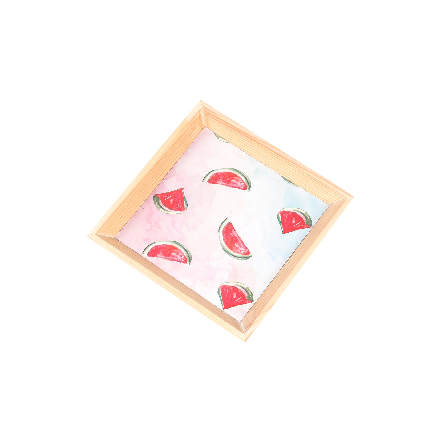 A Tiny Mistake Watermelon Small Square Wooden Serving Tray, 18 x 18 x 2 cm