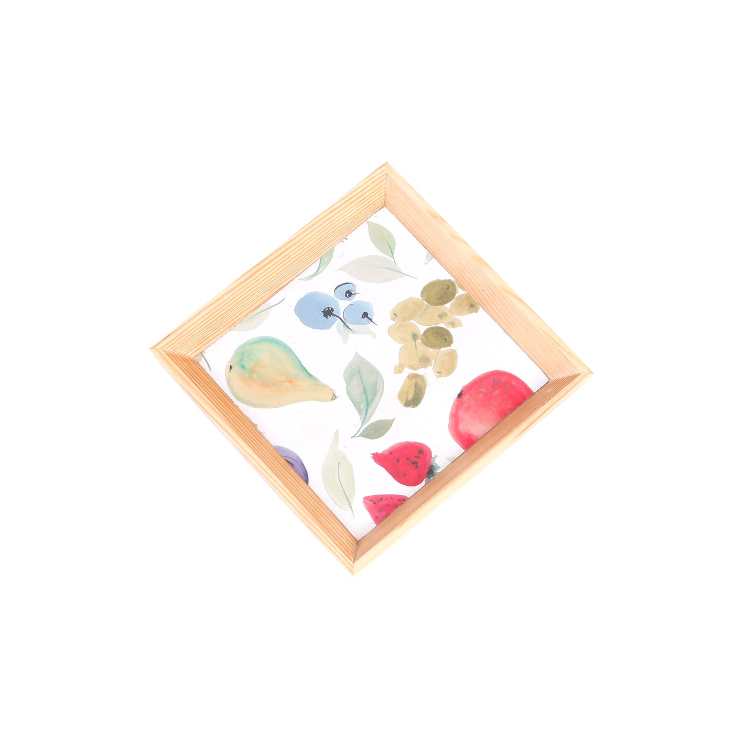 A Tiny Mistake Assorted Fruits Small Square Wooden Serving Tray, 18 x 18 x 2 cm