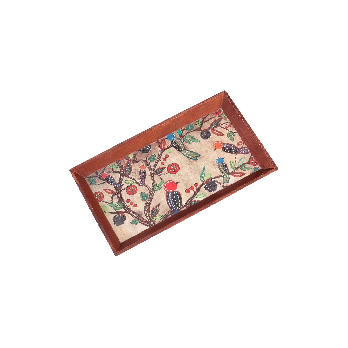 A Tiny Mistake Vintage Birds Rectangle Wooden Serving Tray, 35 x 20 x 2 cm