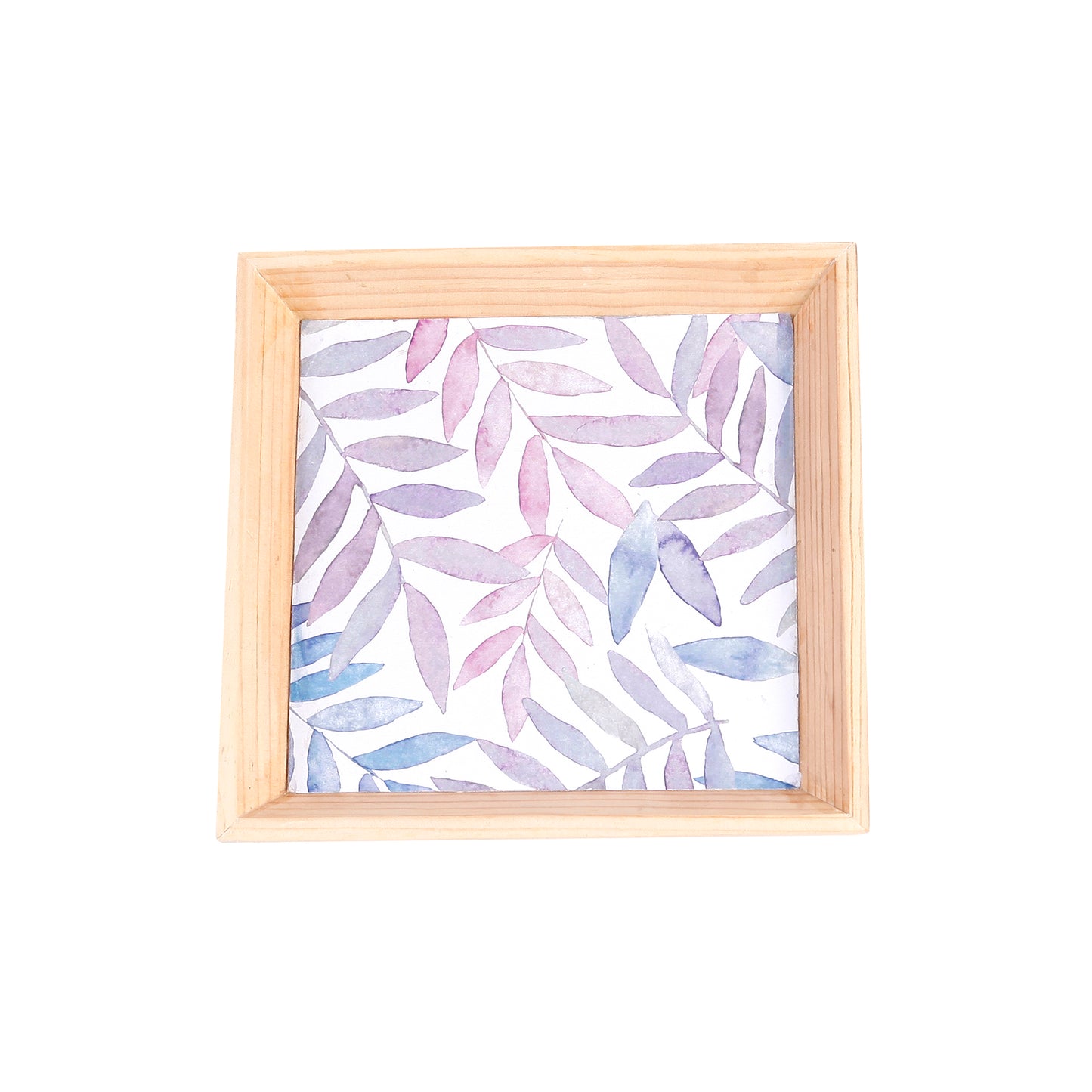 A Tiny Mistake Pastel Leaves Small Square Wooden Serving Tray, 18 x 18 x 2 cm
