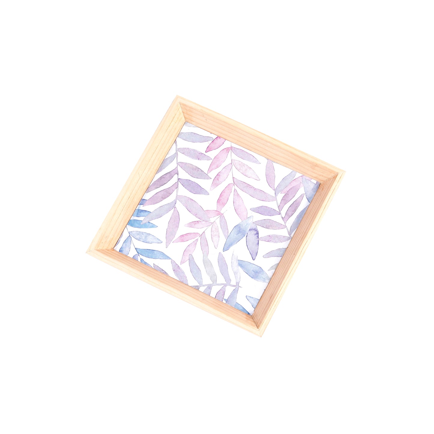A Tiny Mistake Pastel Leaves Small Square Wooden Serving Tray, 18 x 18 x 2 cm