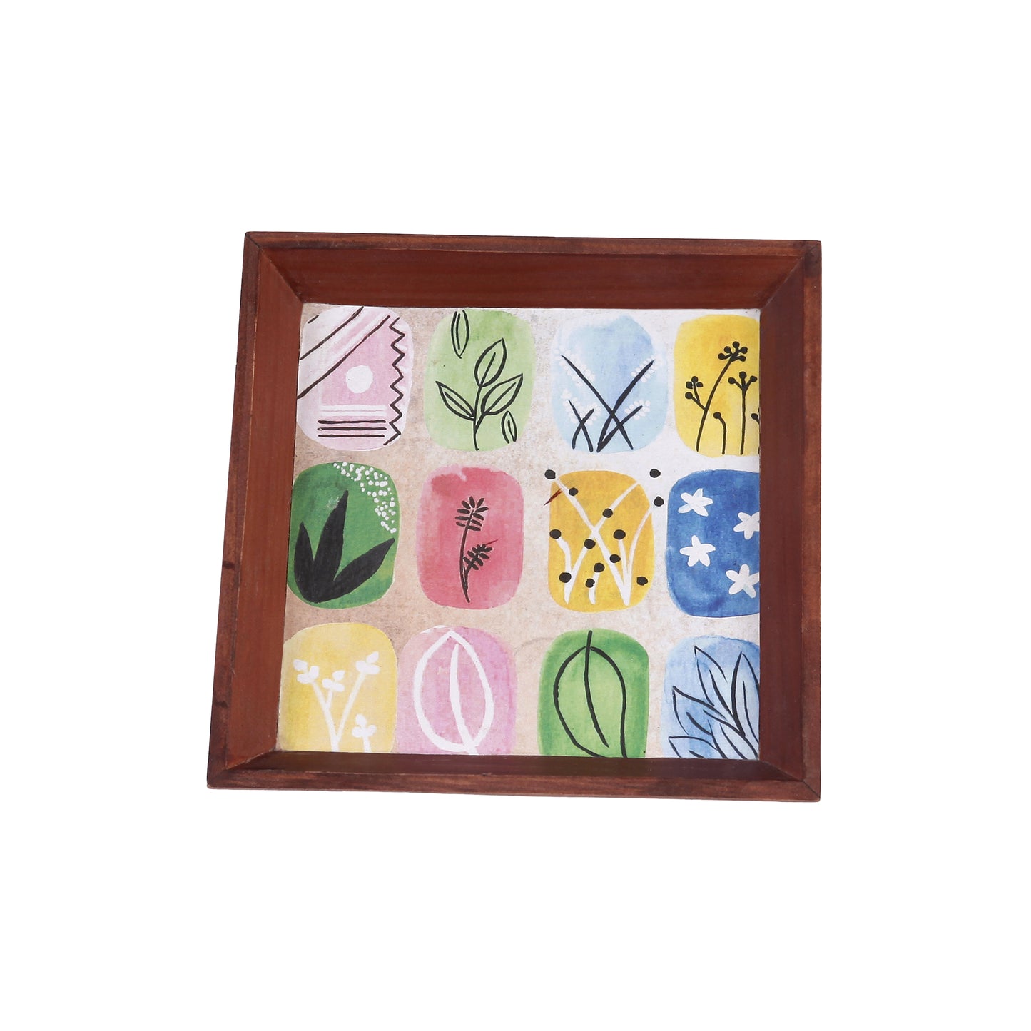 A Tiny Mistake Abstract Blocks Small Square Wooden Serving Tray, 18 x 18 x 2 cm