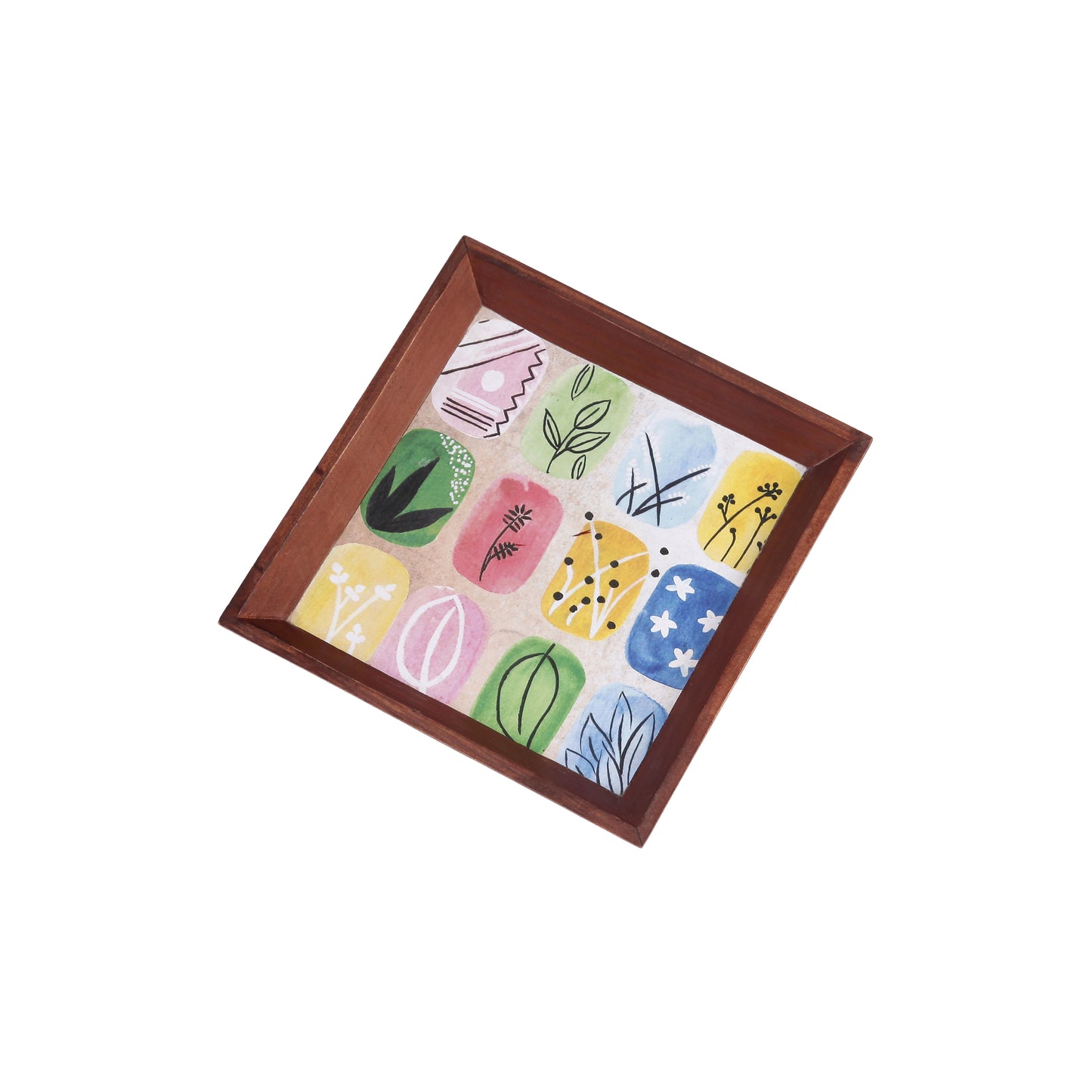 A Tiny Mistake Abstract Blocks Small Square Wooden Serving Tray, 18 x 18 x 2 cm