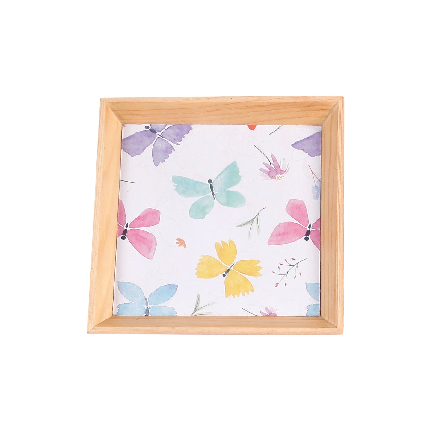 A Tiny Mistake Butterflies Small Square Wooden Serving Tray, 18 x 18 x 2 cm