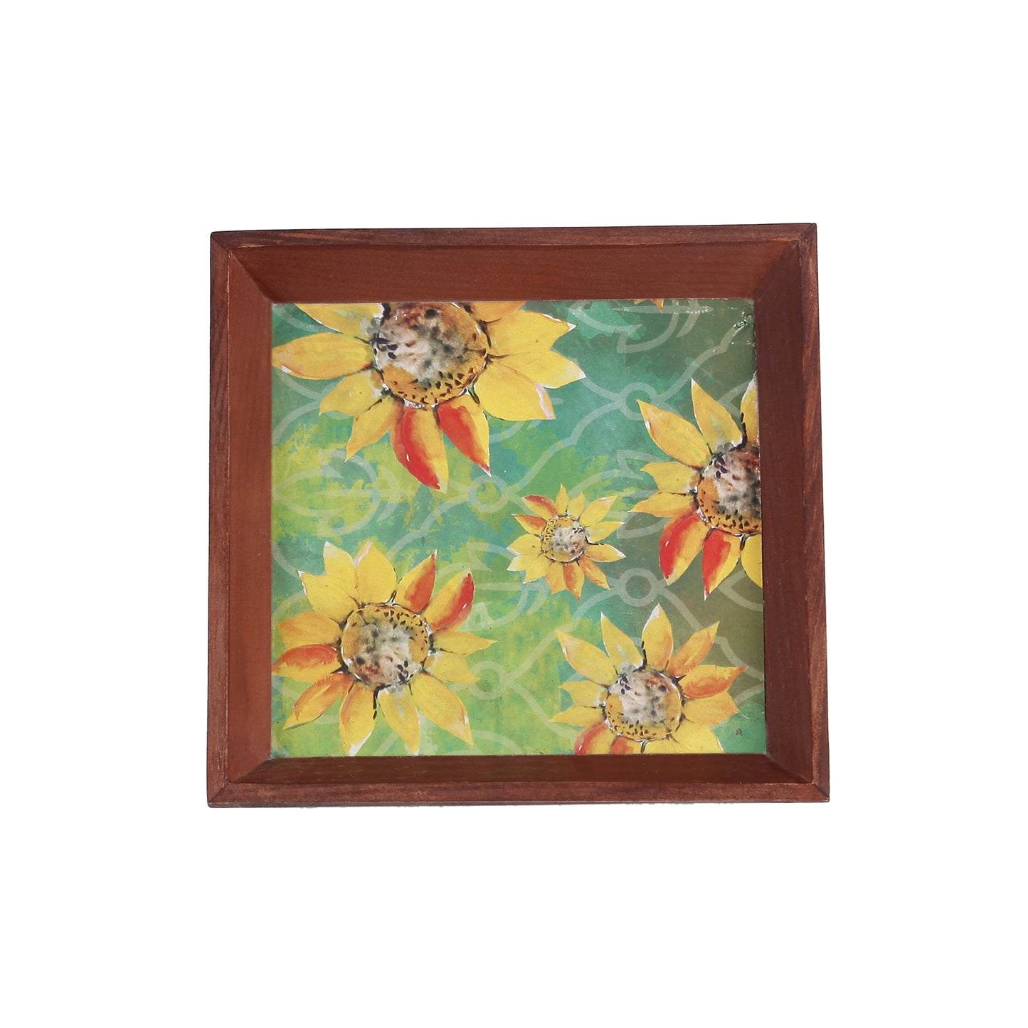 A Tiny Mistake Sunflowers Small Square Wooden Serving Tray, 18 x 18 x 2 cm