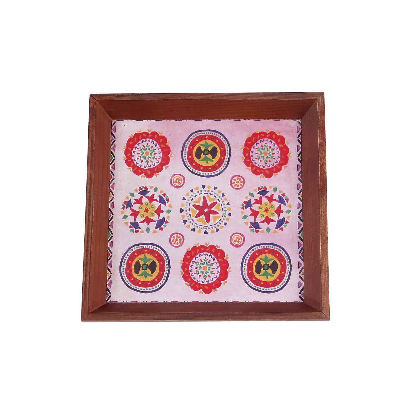 A Tiny Mistake Rangoli Small Square Wooden Serving Tray, 18 x 18 x 2 cm