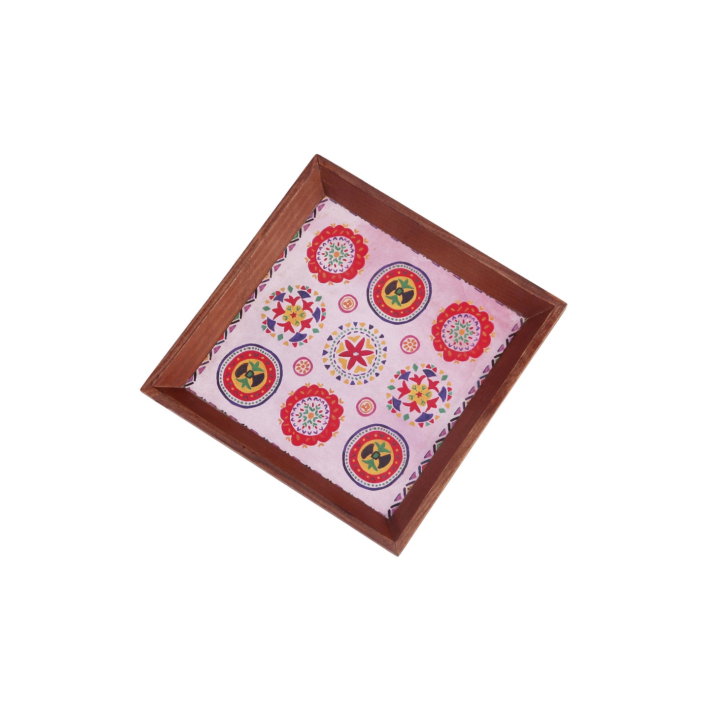 A Tiny Mistake Rangoli Small Square Wooden Serving Tray, 18 x 18 x 2 cm