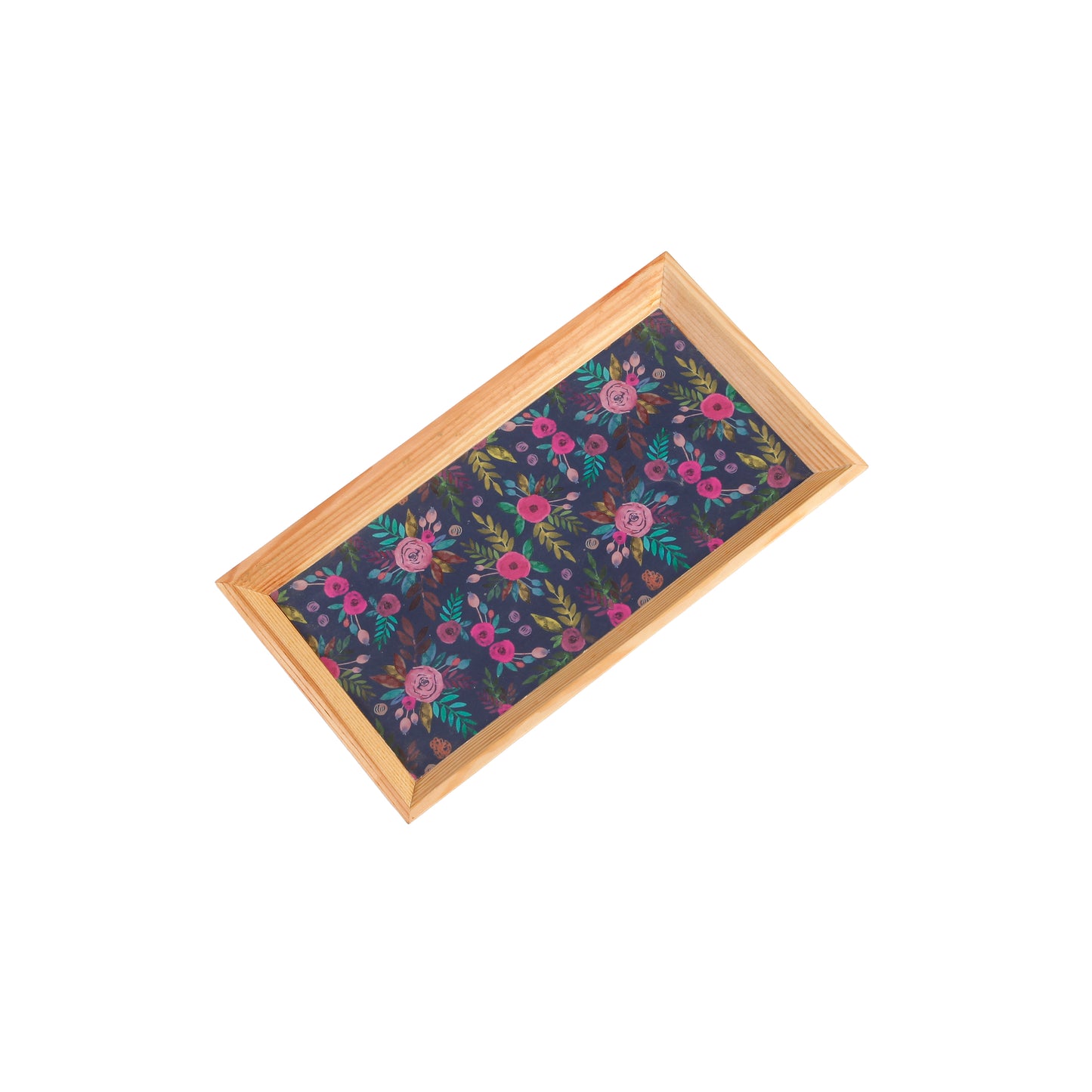 A Tiny Mistake Blue Floral Pattern Rectangle Wooden Serving Tray, 35 x 20 x 2 cm