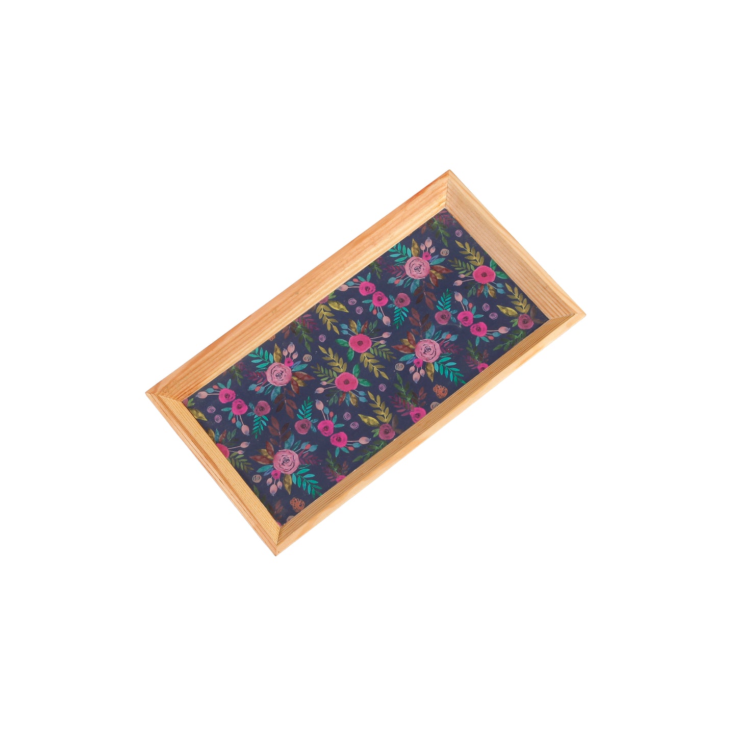 A Tiny Mistake Blue Floral Pattern Rectangle Wooden Serving Tray, 35 x 20 x 2 cm
