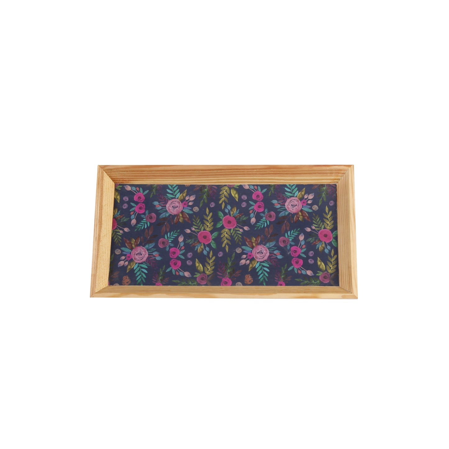 A Tiny Mistake Blue Floral Pattern Rectangle Wooden Serving Tray, 35 x 20 x 2 cm