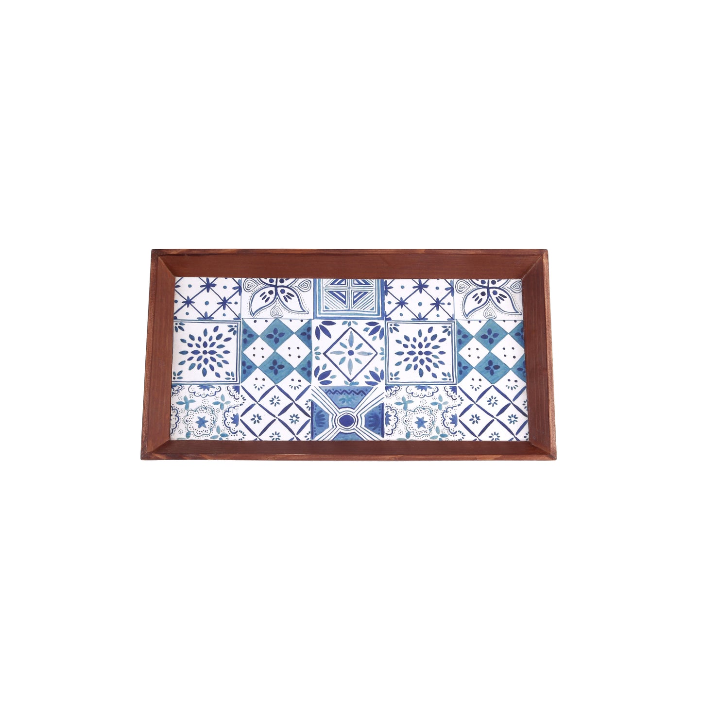 A Tiny Mistake Turkish Blue Tiles Rectangle Wooden Serving Tray, 35 x 20 x 2 cm