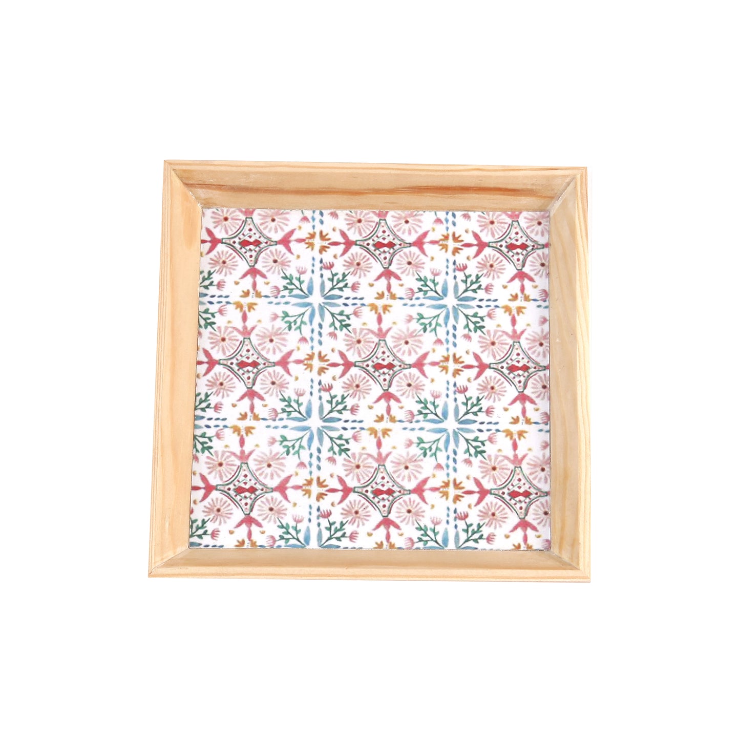 A Tiny Mistake Turkish Pink Tiles Small Square Wooden Serving Tray, 18 x 18 x 2 cm