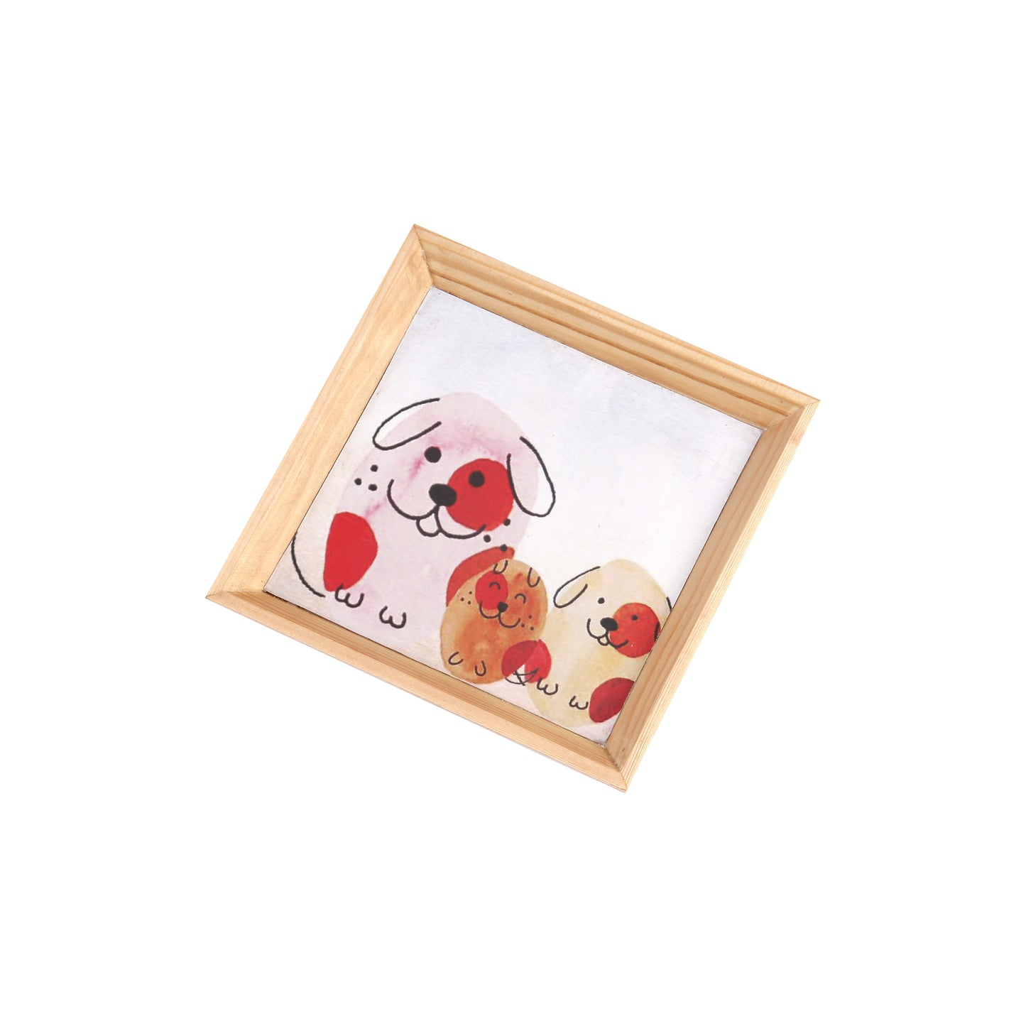 A Tiny Mistake Happy Dogs Small Square Wooden Serving Tray, 18 x 18 x 2 cm