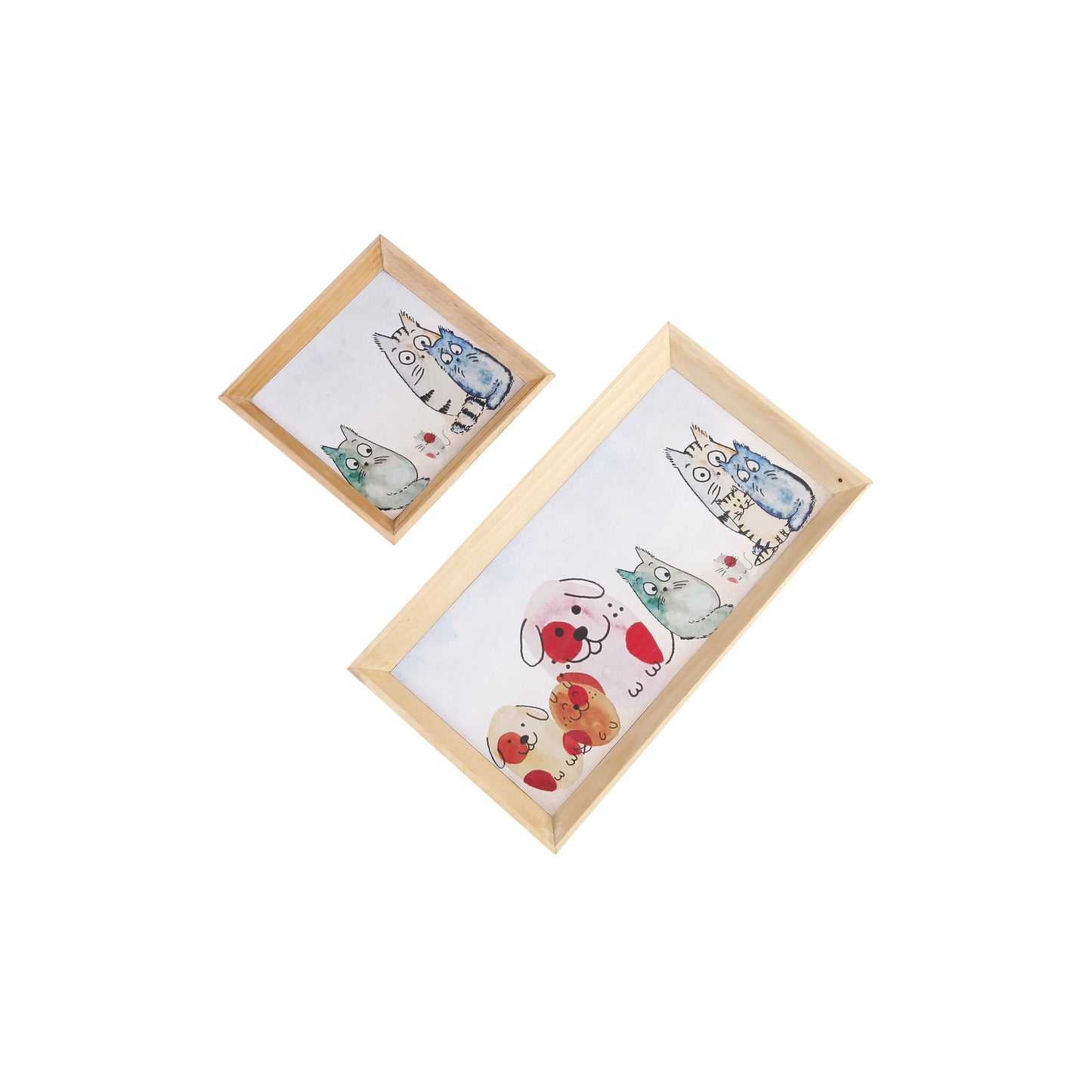 A Tiny Mistake Happy Cats Rectangle Wooden Serving Tray, 35 x 20 x 2 cm