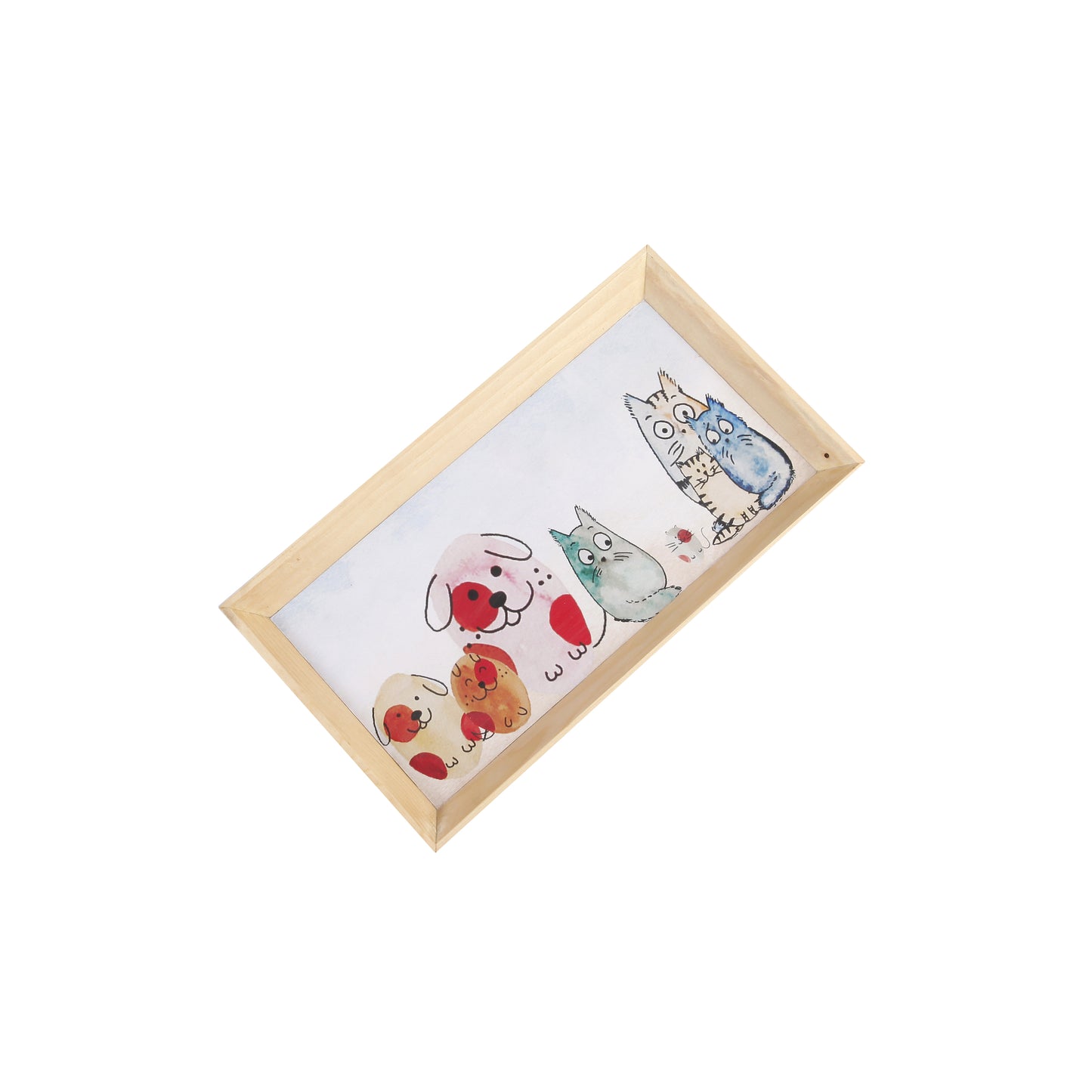 A Tiny Mistake Happy Cats Rectangle Wooden Serving Tray, 35 x 20 x 2 cm