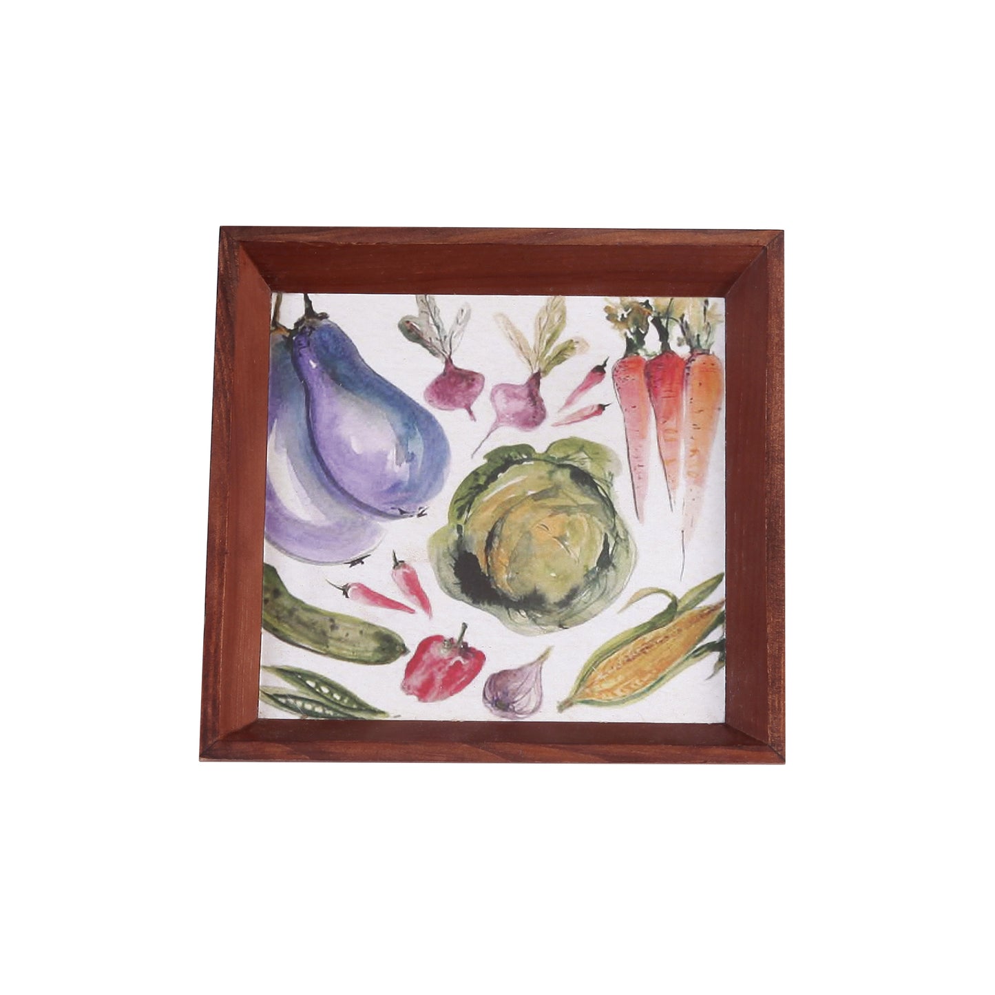 A Tiny Mistake Vegetables Small Square Wooden Serving Tray, 18 x 18 x 2 cm
