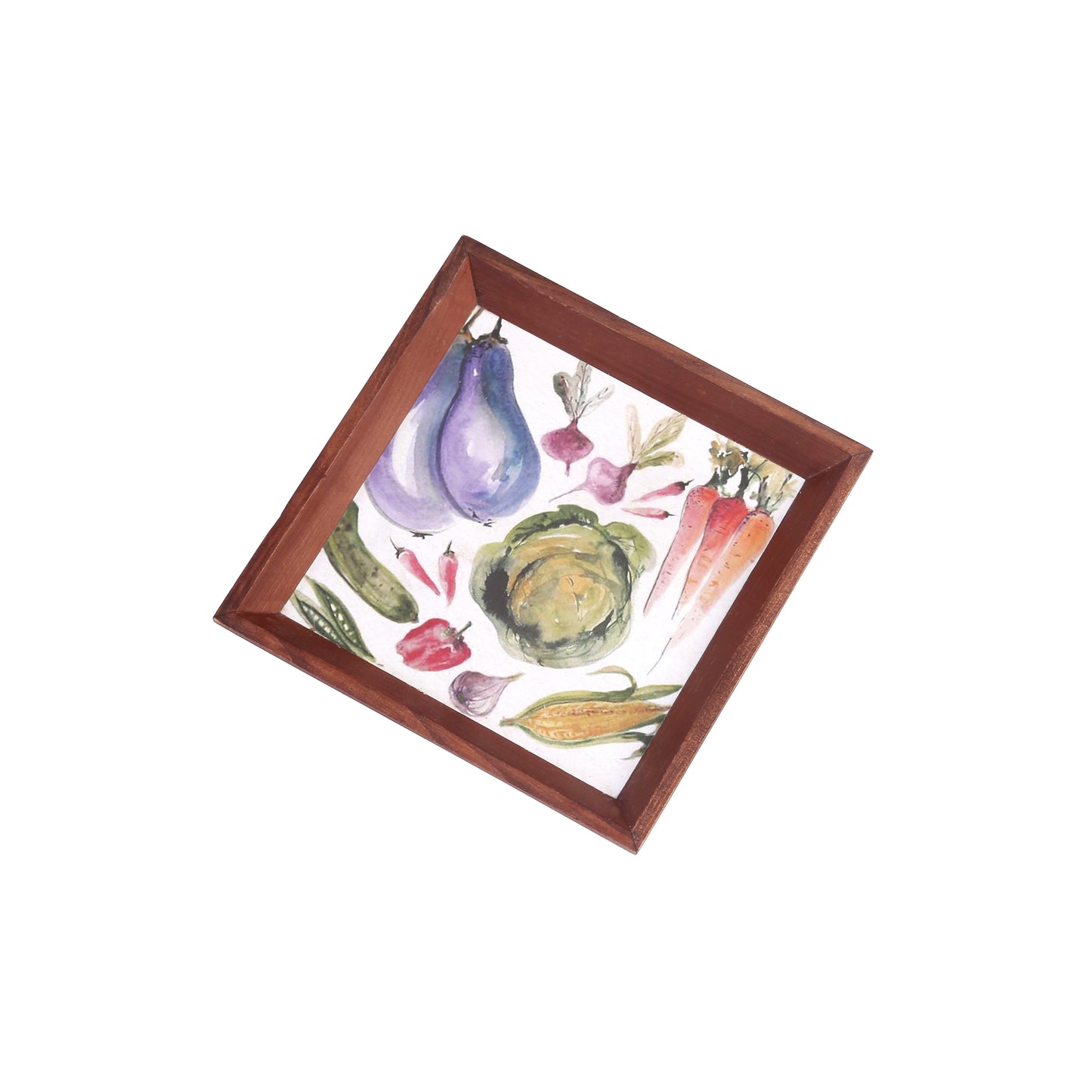 A Tiny Mistake Vegetables Small Square Wooden Serving Tray, 18 x 18 x 2 cm