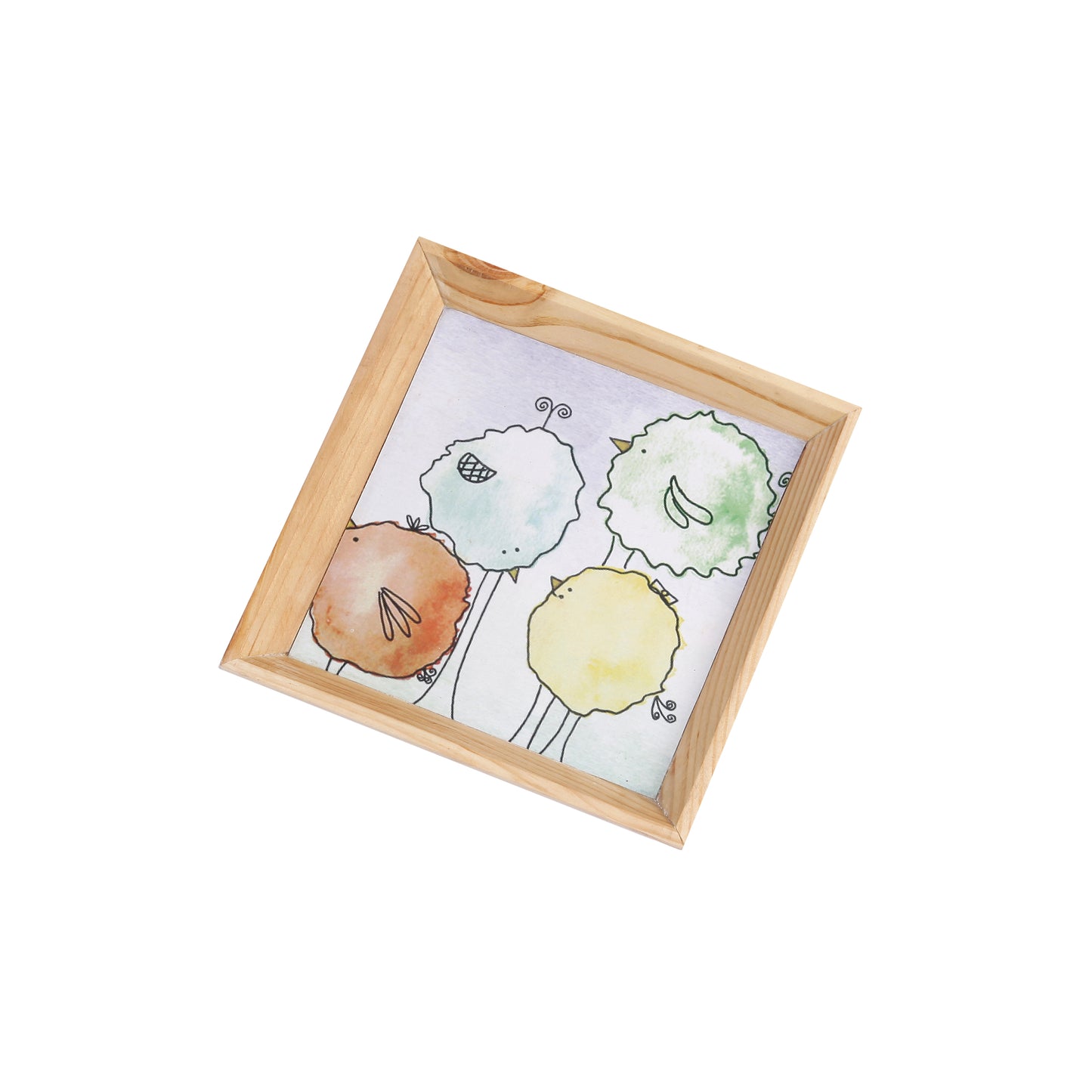 A Tiny Mistake Floral Caricature Birds Small Square Wooden Serving Tray, 18 x 18 x 2 cm
