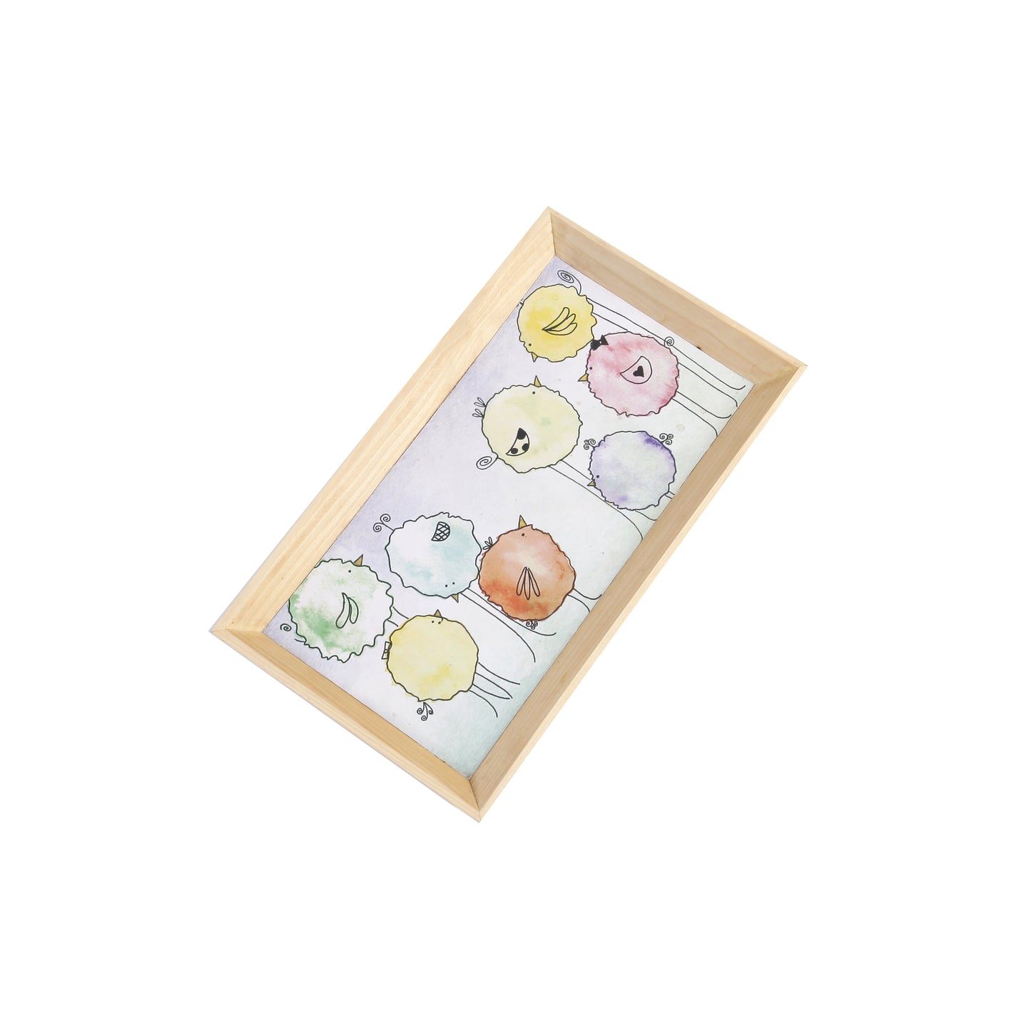 A Tiny Mistake Floral Caricature Birds Rectangle Wooden Serving Tray, 35 x 20 x 2 cm