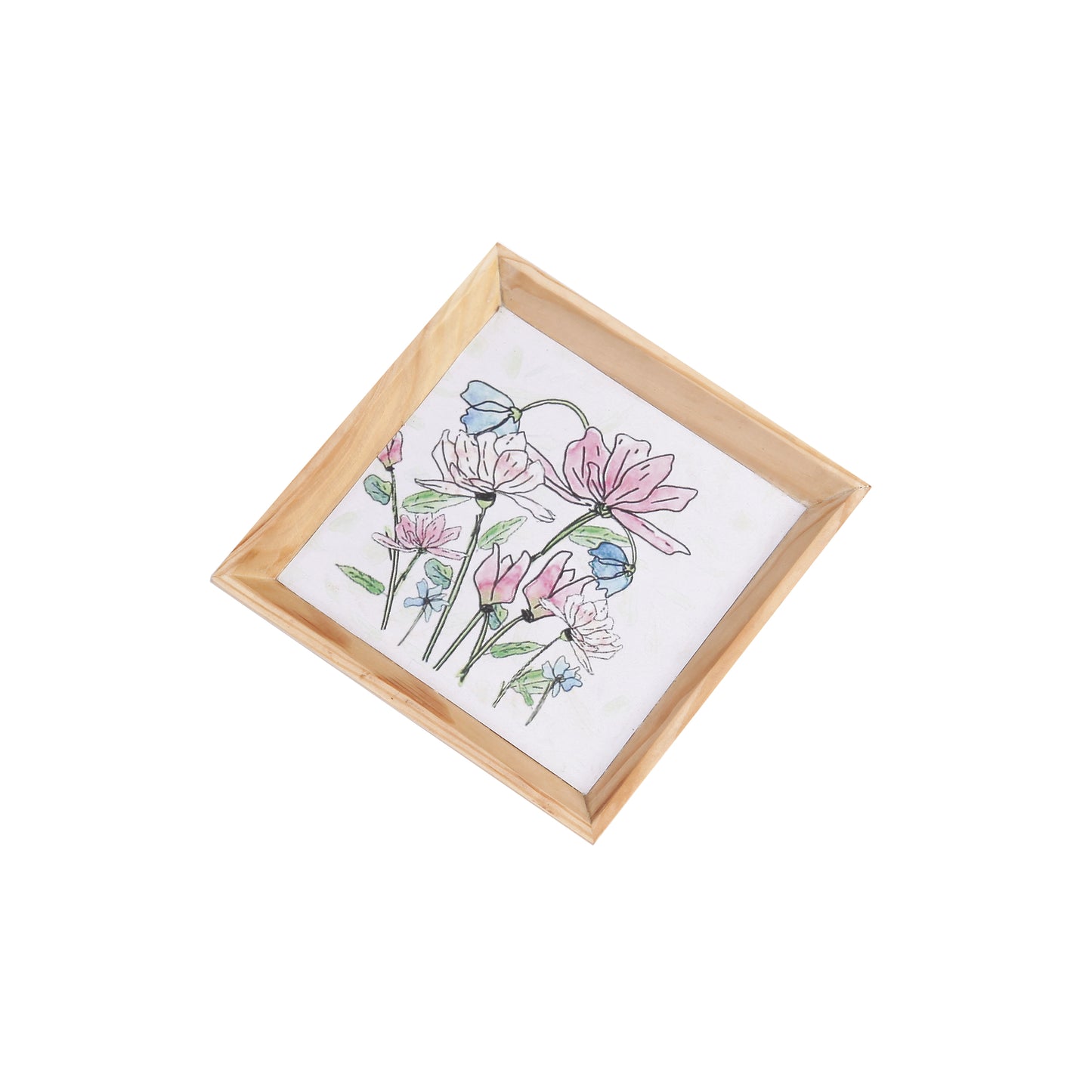 A Tiny Mistake Daisies Small Square Wooden Serving Tray, 18 x 18 x 2 cm