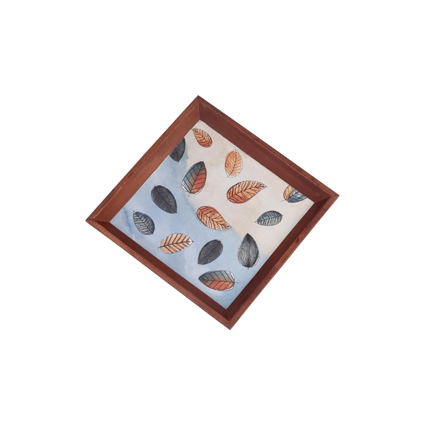 A Tiny Mistake Fall Leaves Small Square Wooden Serving Tray, 18 x 18 x 2 cm