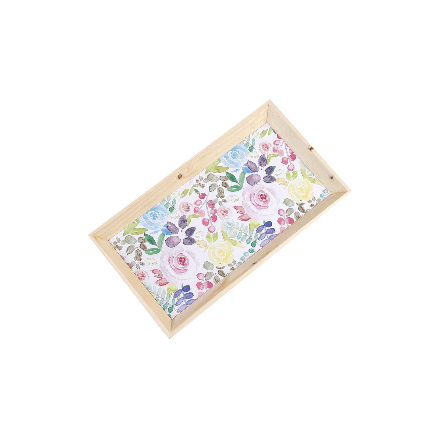 Tiny Mistake Geometric Watercolor Roses Wooden Serving Tray, 35 x 20 x 2 cm