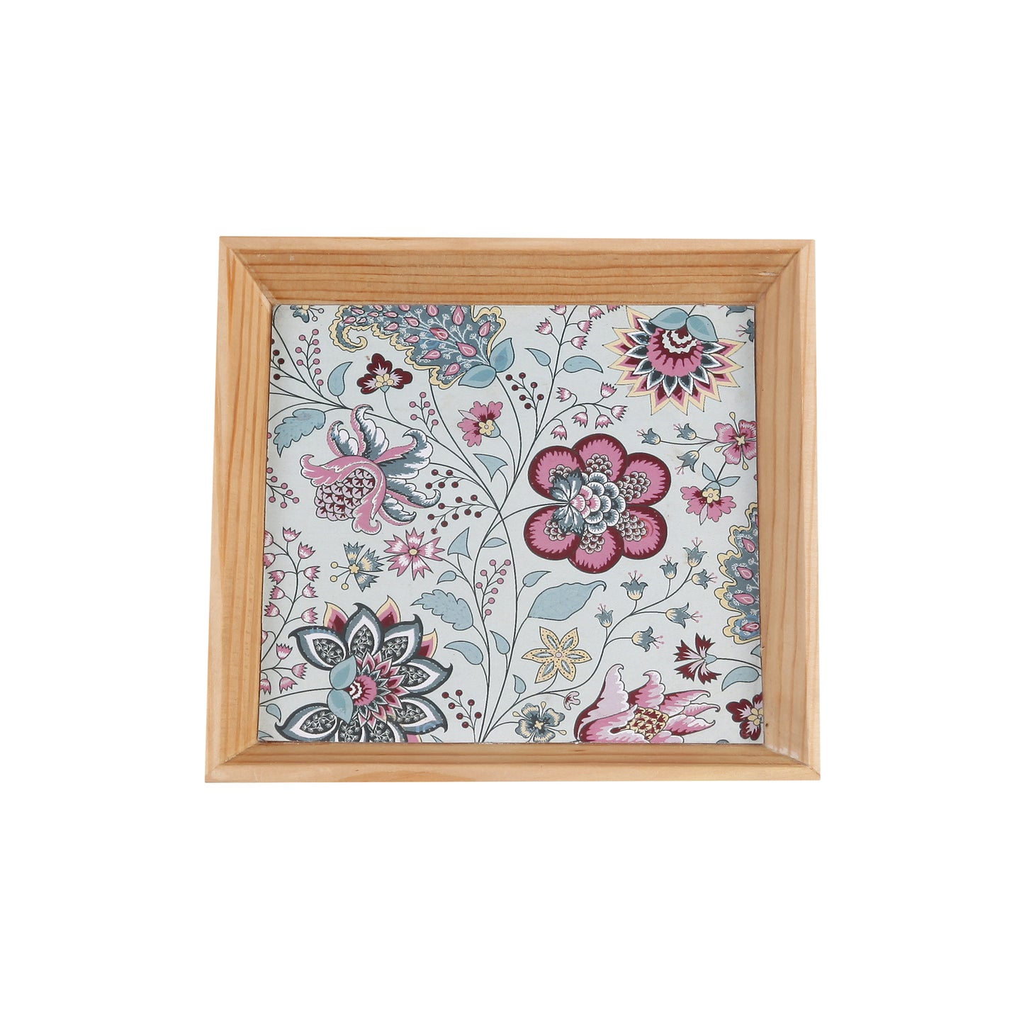 A Tiny Mistake Kalamkari Pastel Small Square Wooden Serving Tray, 18 x 18 x 2 cm