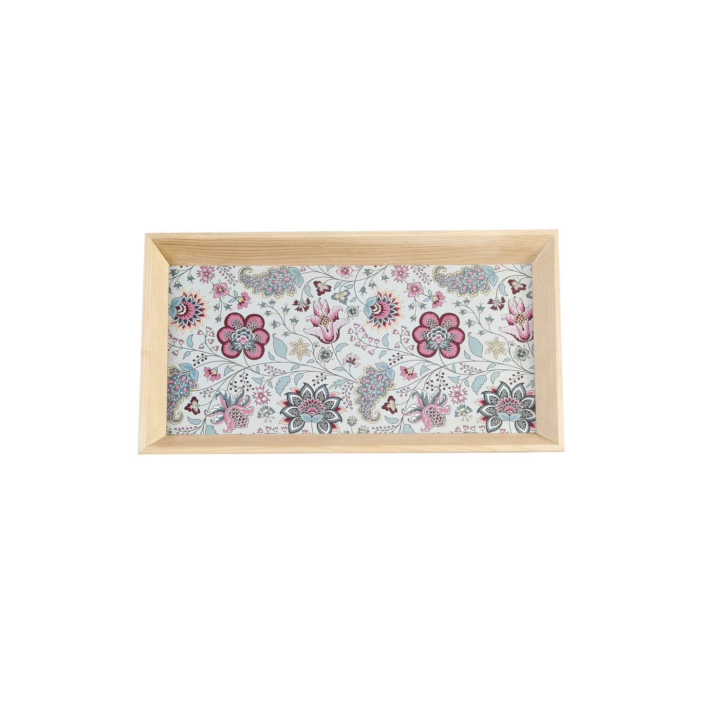 A Tiny Mistake Kalamkari Pastel Rectangle Wooden Serving Tray, 35 x 20 x 2 cm