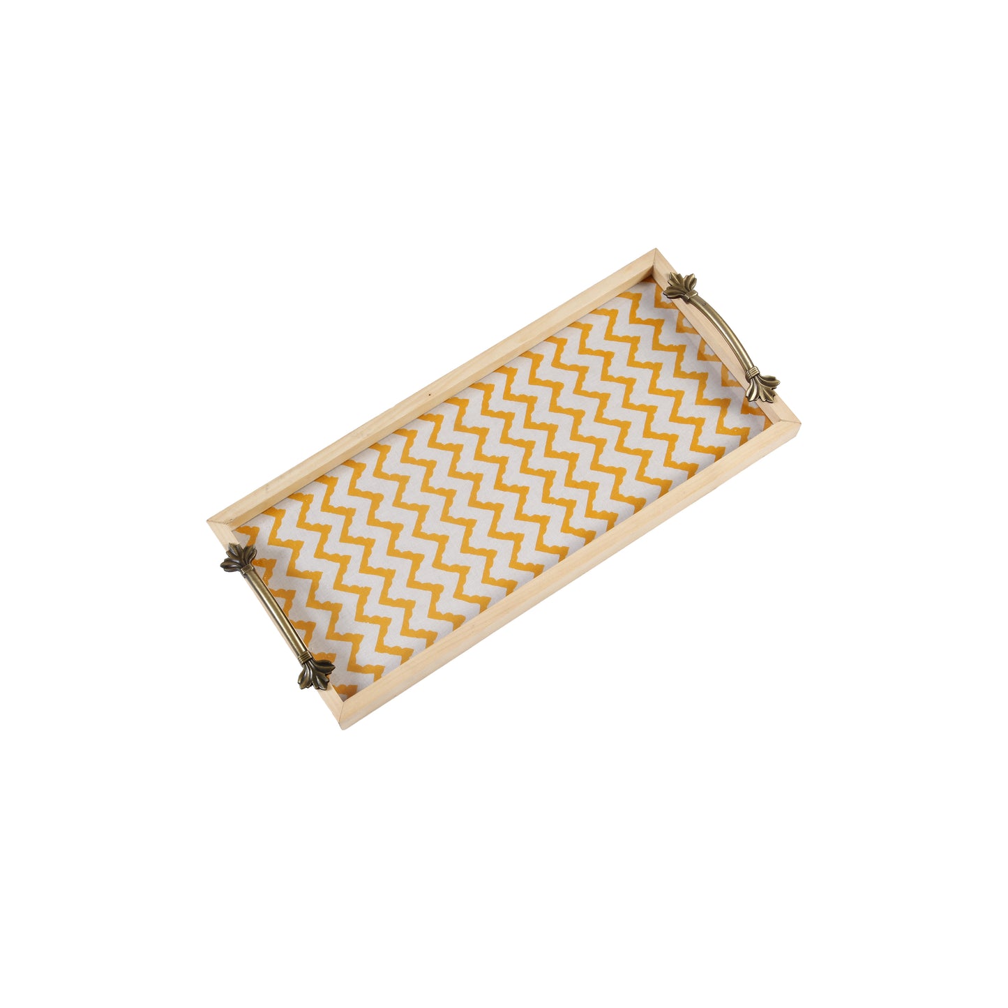 A Tiny Mistake Yellow Chevron Pine Tray with Handle Serving Pine Wood Tray