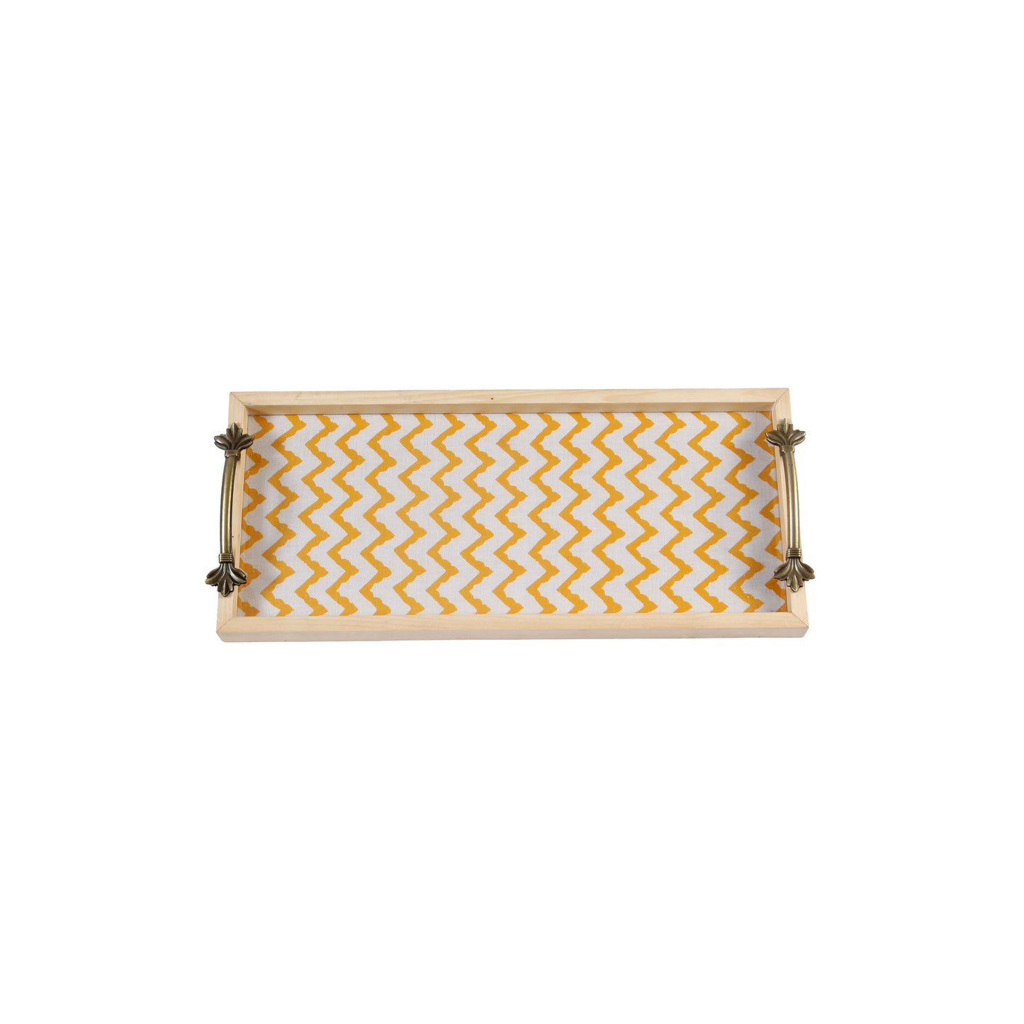 A Tiny Mistake Yellow Chevron Pine Tray with Handle Serving Pine Wood Tray
