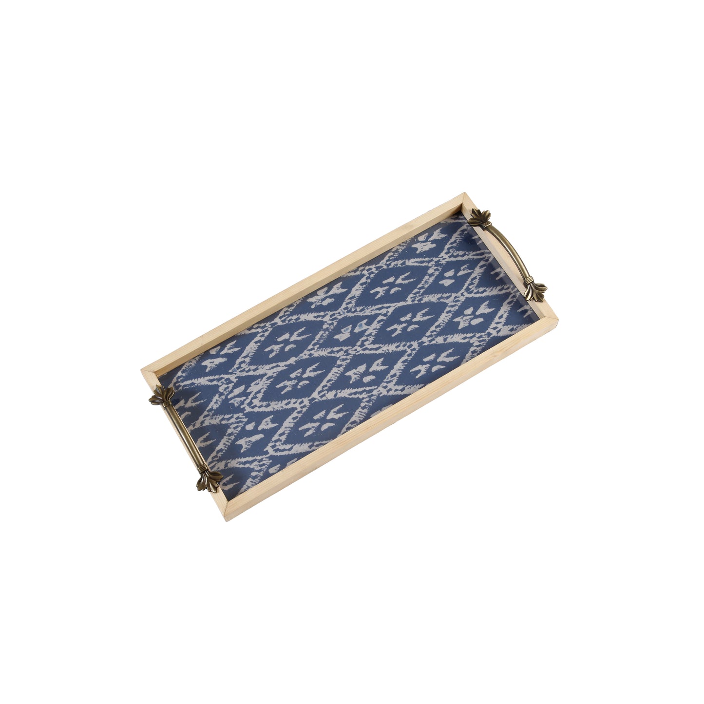 A Tiny Mistake Blue Diamond Pine Tray with Handle Serving Pine Wood Tray