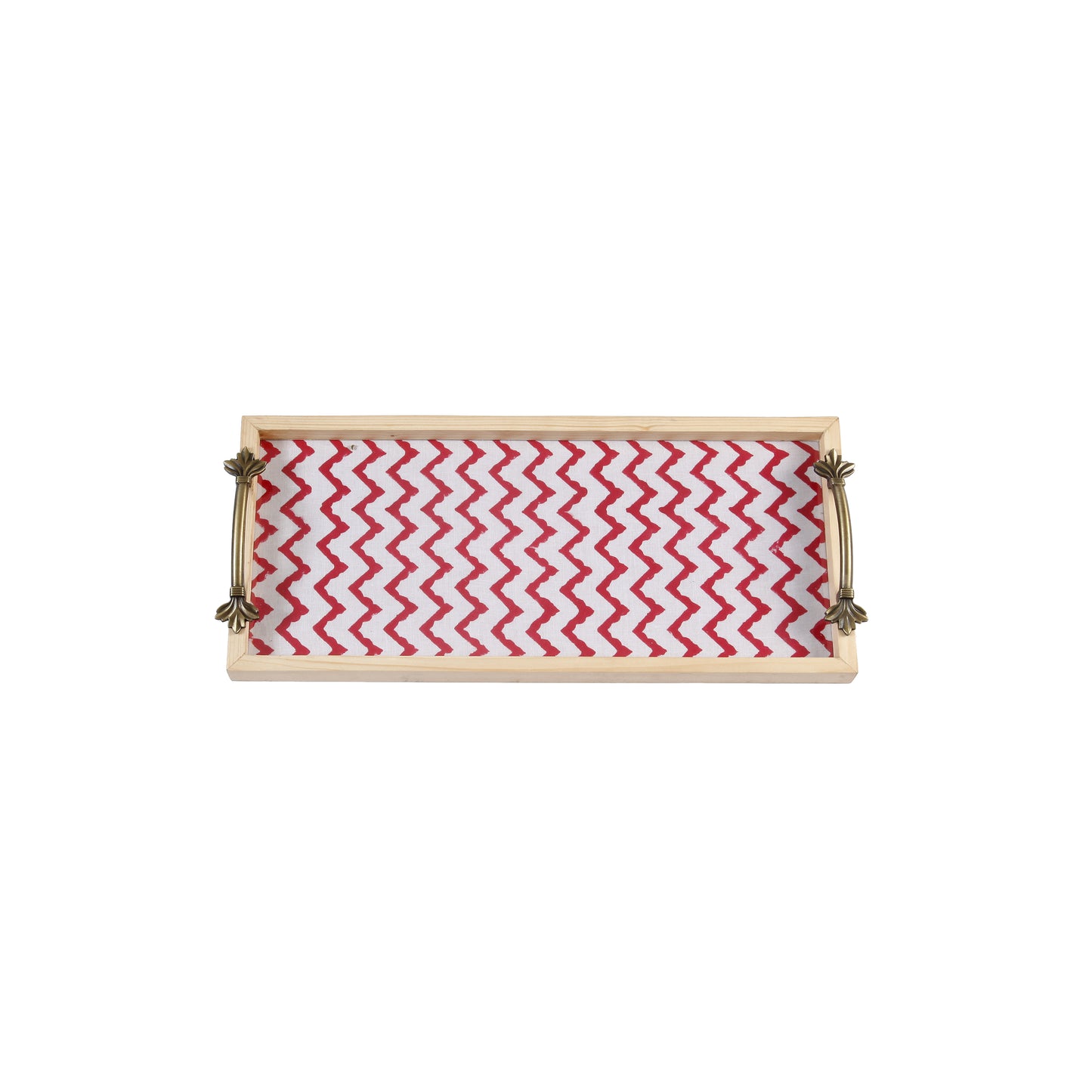 A Tiny Mistake Red Chevron Pine Tray with Handle Serving Pine Wood Tray