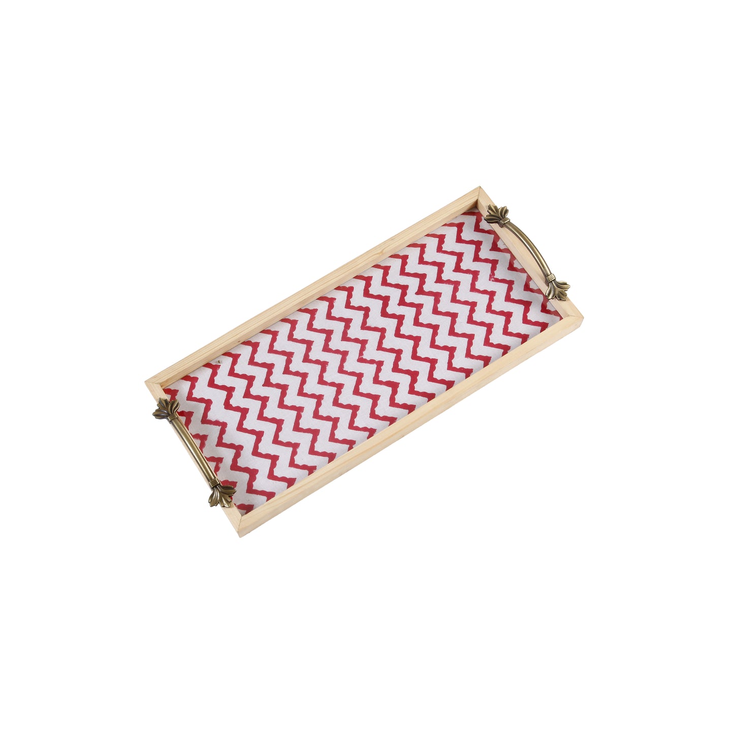 A Tiny Mistake Red Chevron Pine Tray with Handle Serving Pine Wood Tray