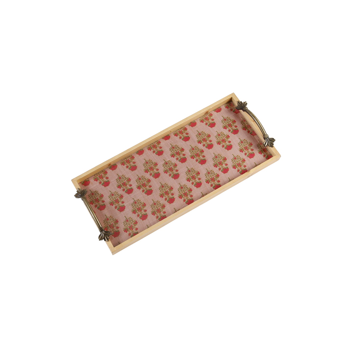 A Tiny Mistake Pastel Pink Flower Pattern Pine Tray with Handle Serving Pine Wood Tray