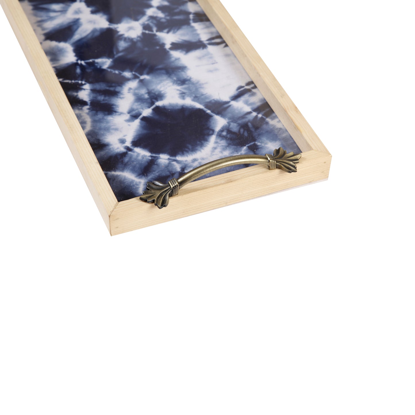 A Tiny Mistake Shibori Pine Tray with Handle Serving Pine Wood Tray